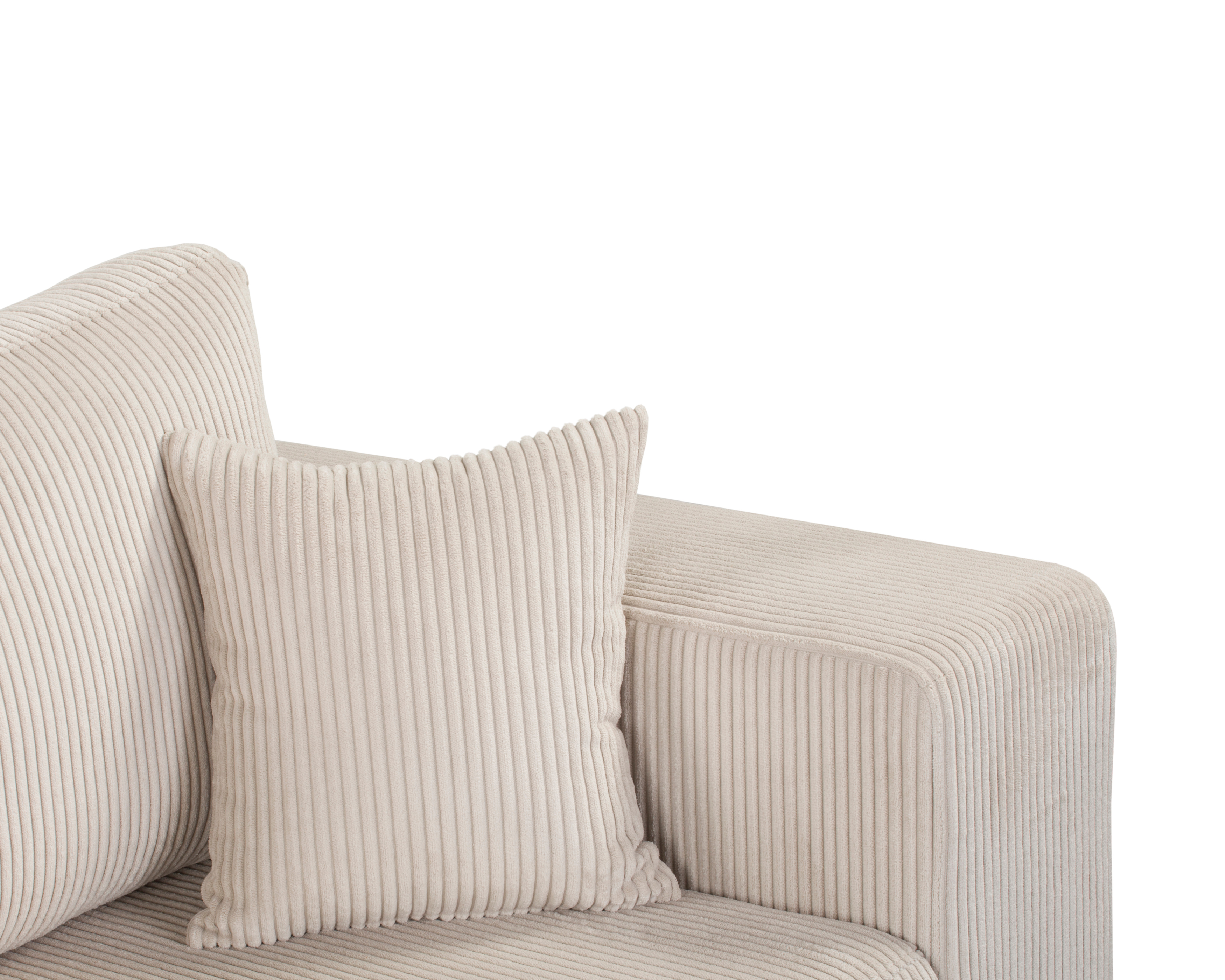 Canapé droit convertible Barres en tissu petit velours côtelé beige Paname Avenue, zoom sur les coussins
