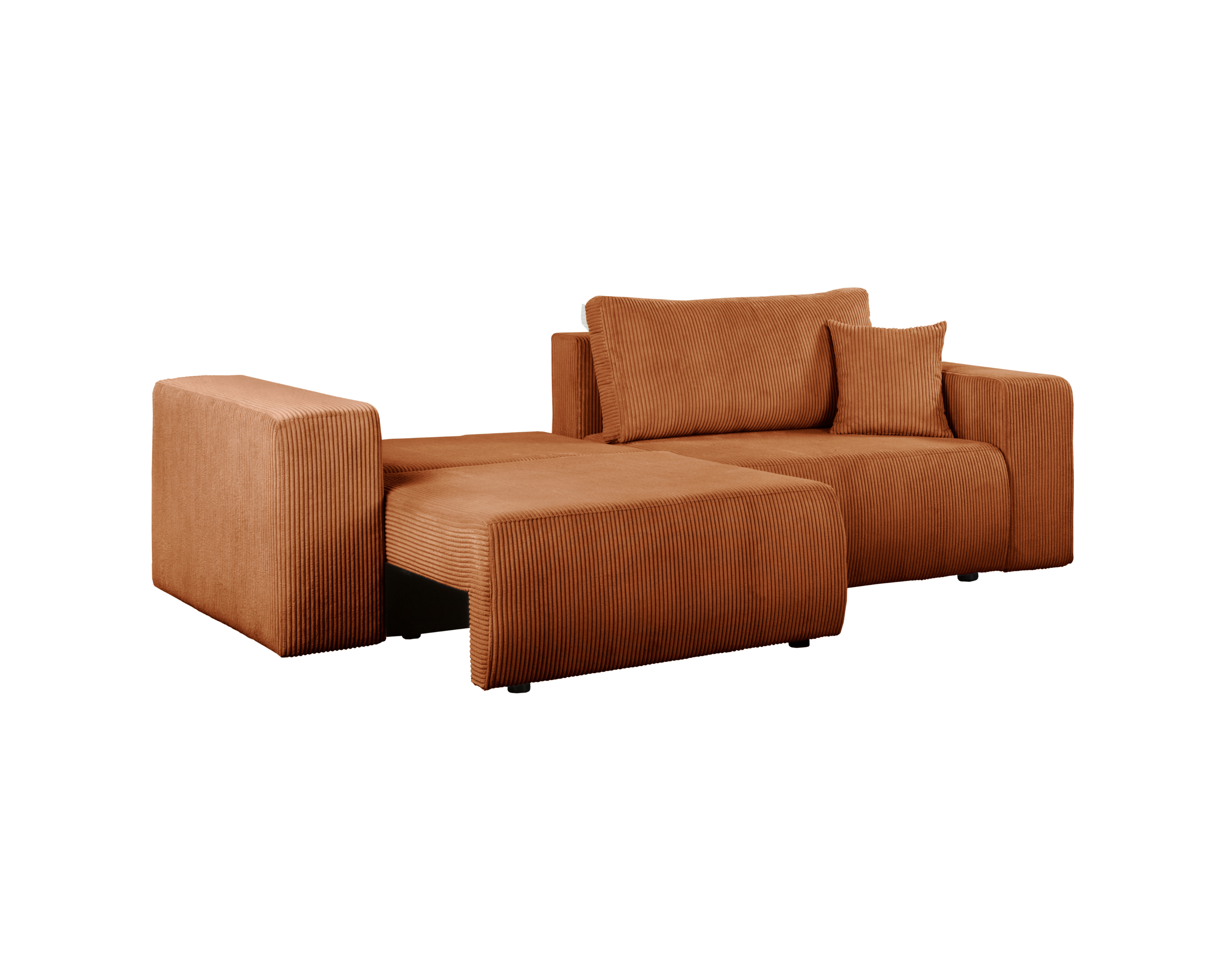 Canapé droit convertible Barres en tissu petit velours côtelé terracotta Paname Avenue, vue de la partie convertible côté gauche