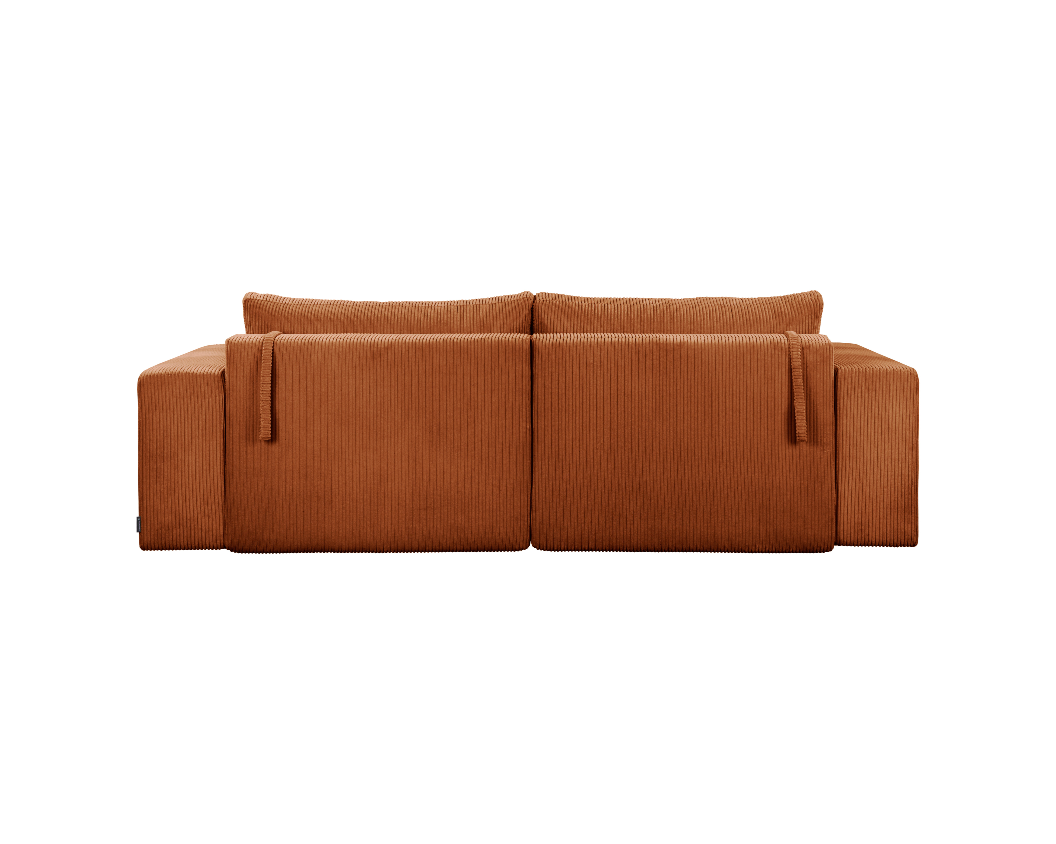 Canapé droit convertible Barres en tissu petit velours côtelé terracotta Paname Avenue, vue arrière sur fond blanc