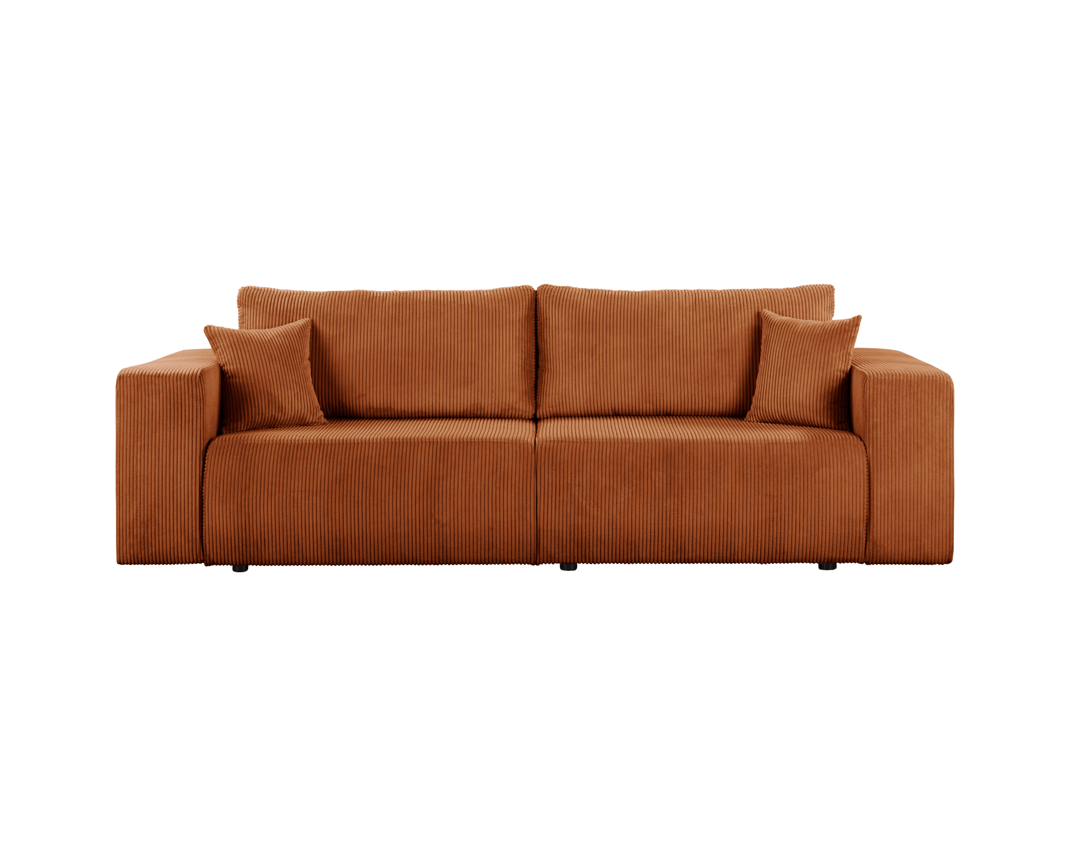 Canapé droit convertible Barres en tissu petit velours côtelé terracotta Paname Avenue, vue de face sur fond blanc