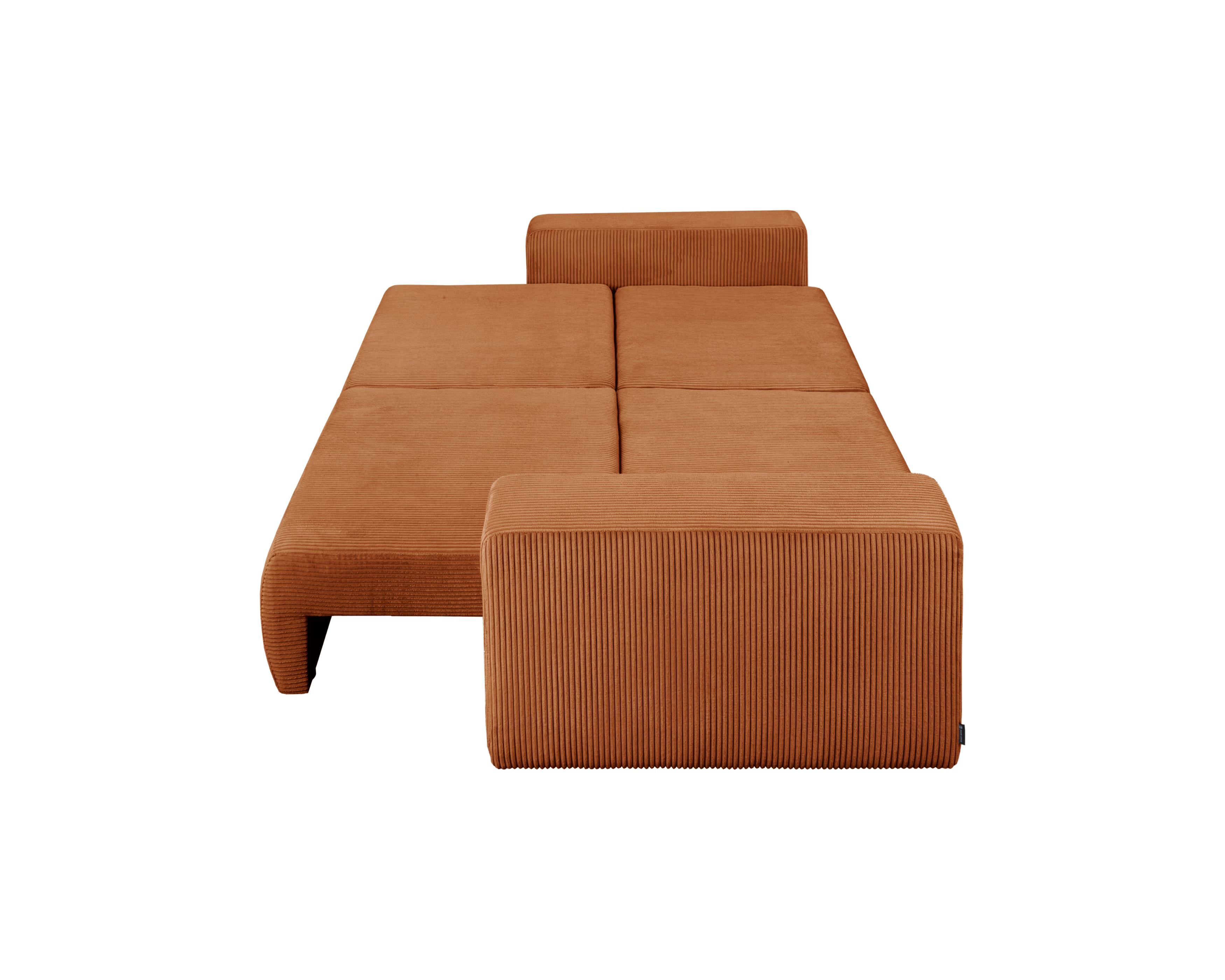 Canapé droit convertible Barres en tissu petit velours côtelé terracotta Paname Avenue, déployé en mode lit vue de profil