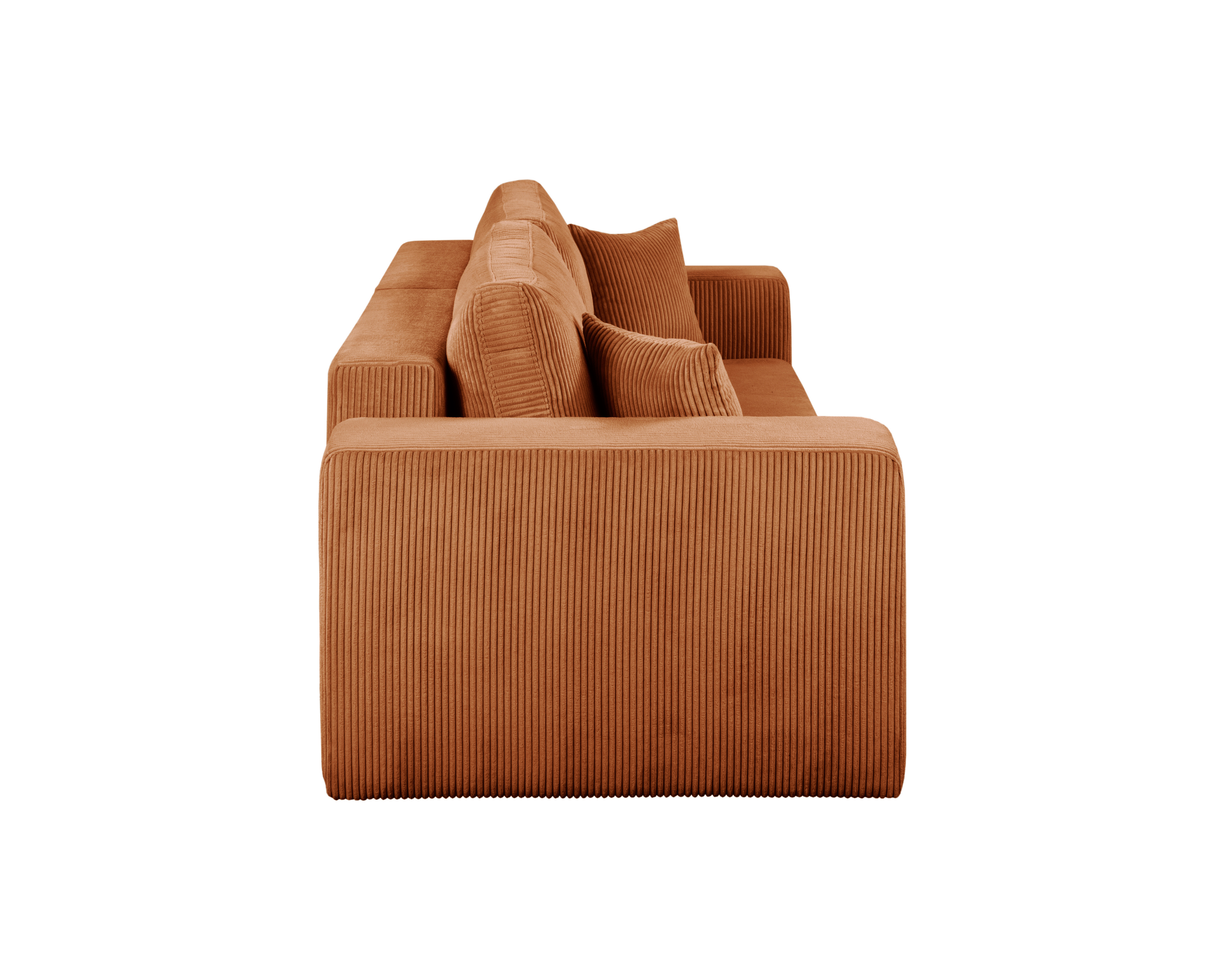 Canapé droit convertible Barres en tissu petit velours côtelé terracotta Paname Avenue, vue de profil sur fond blanc