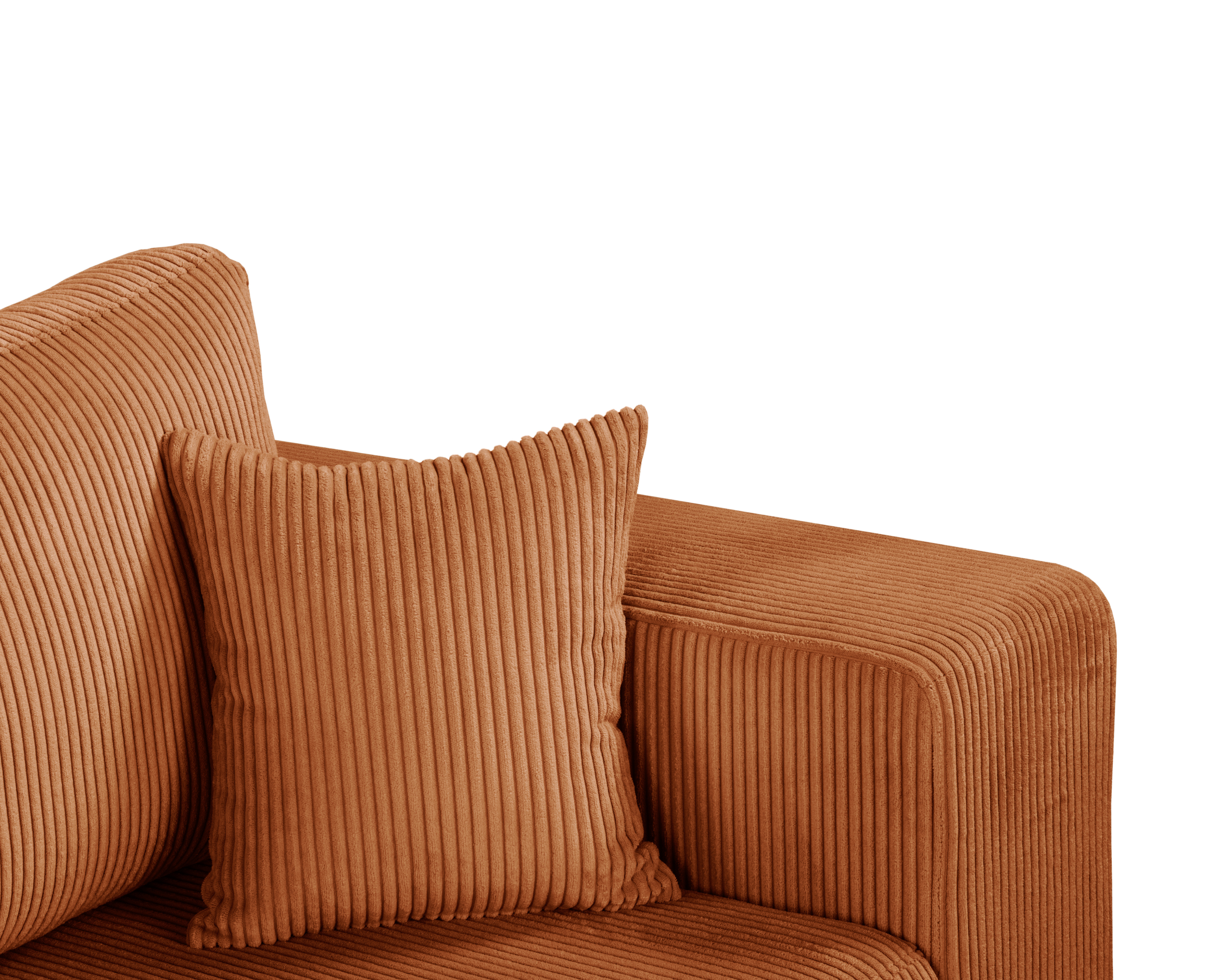 Canapé droit convertible Barres en tissu petit velours côtelé terracotta Paname Avenue, zoom sur les coussins