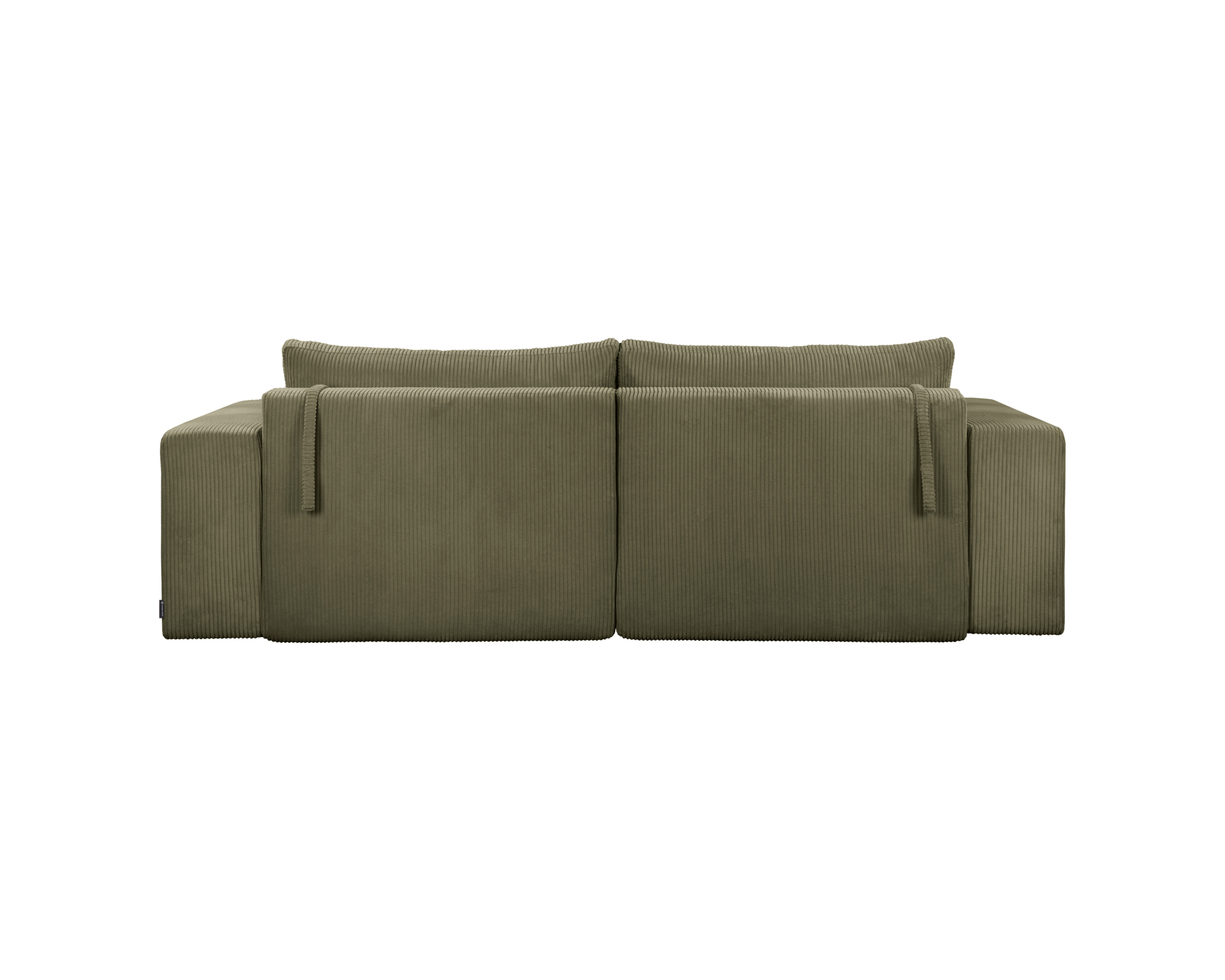 Canapé droit convertible Barres en tissu petit velours côtelé vert olive Paname Avenue, vue arrière sur fond blanc