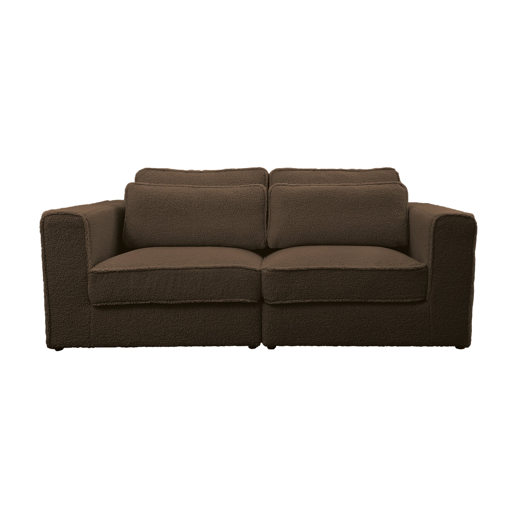 Canapé droit Descartes en tissu bouclette marron Paname Avenue, vue de face sur fond blanc