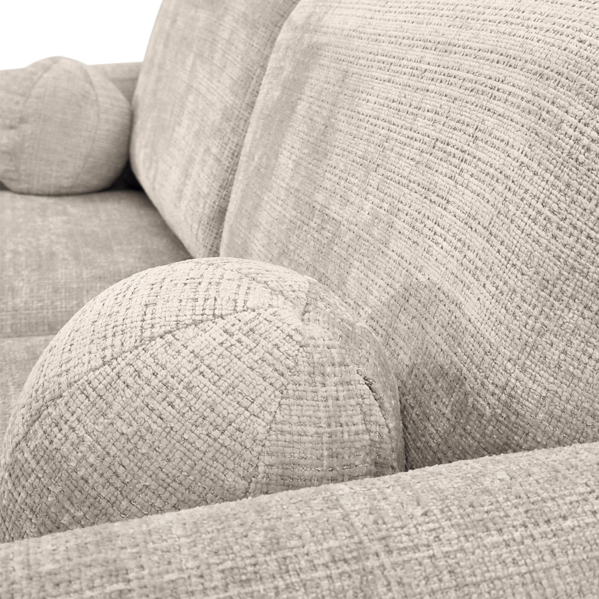 Canapé droit Duperré en tissu chenille beige Paname Avenue, zoom sur le revêtement