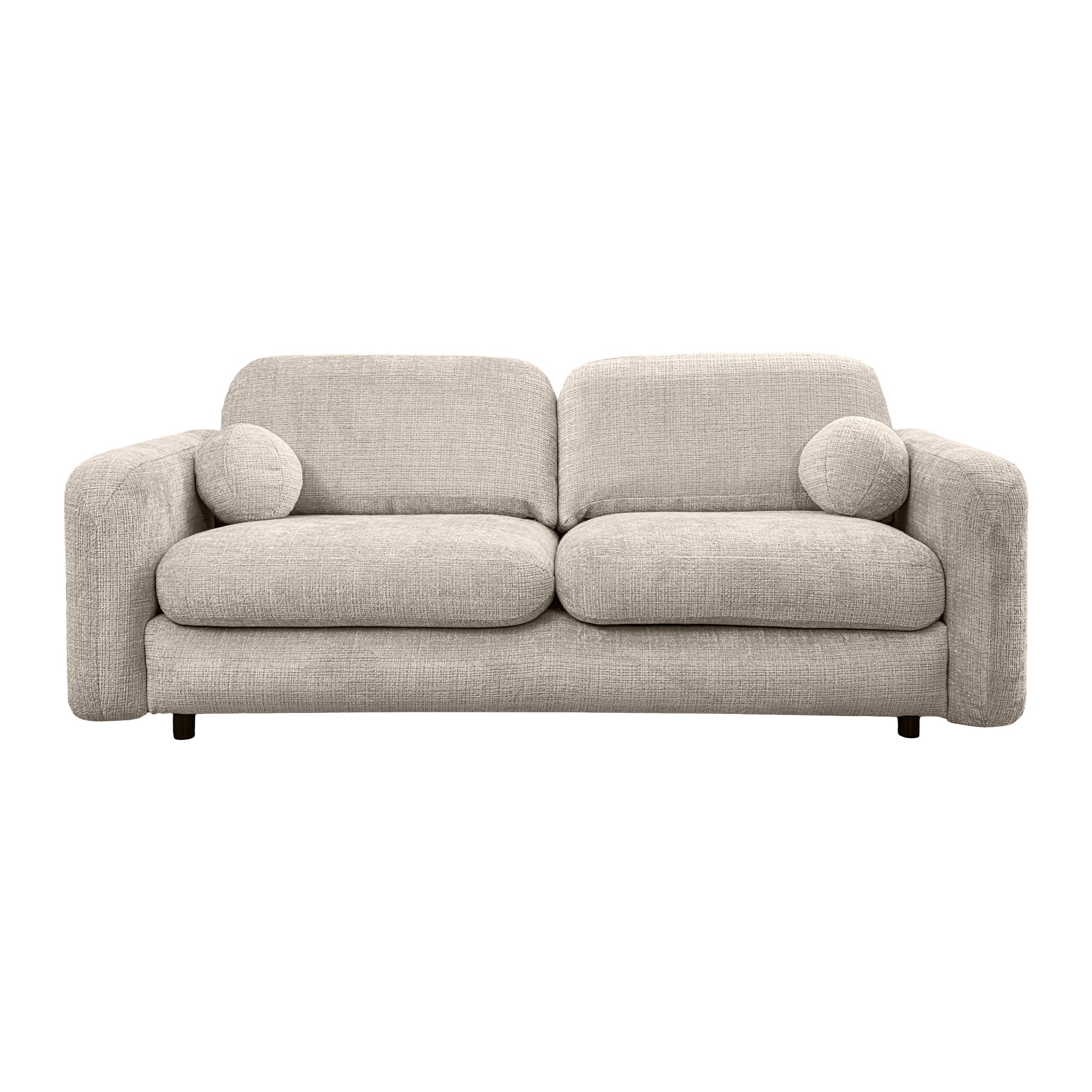 Canapé droit Duperré en tissu chenille beige Paname Avenue, vue de face sur fond blanc