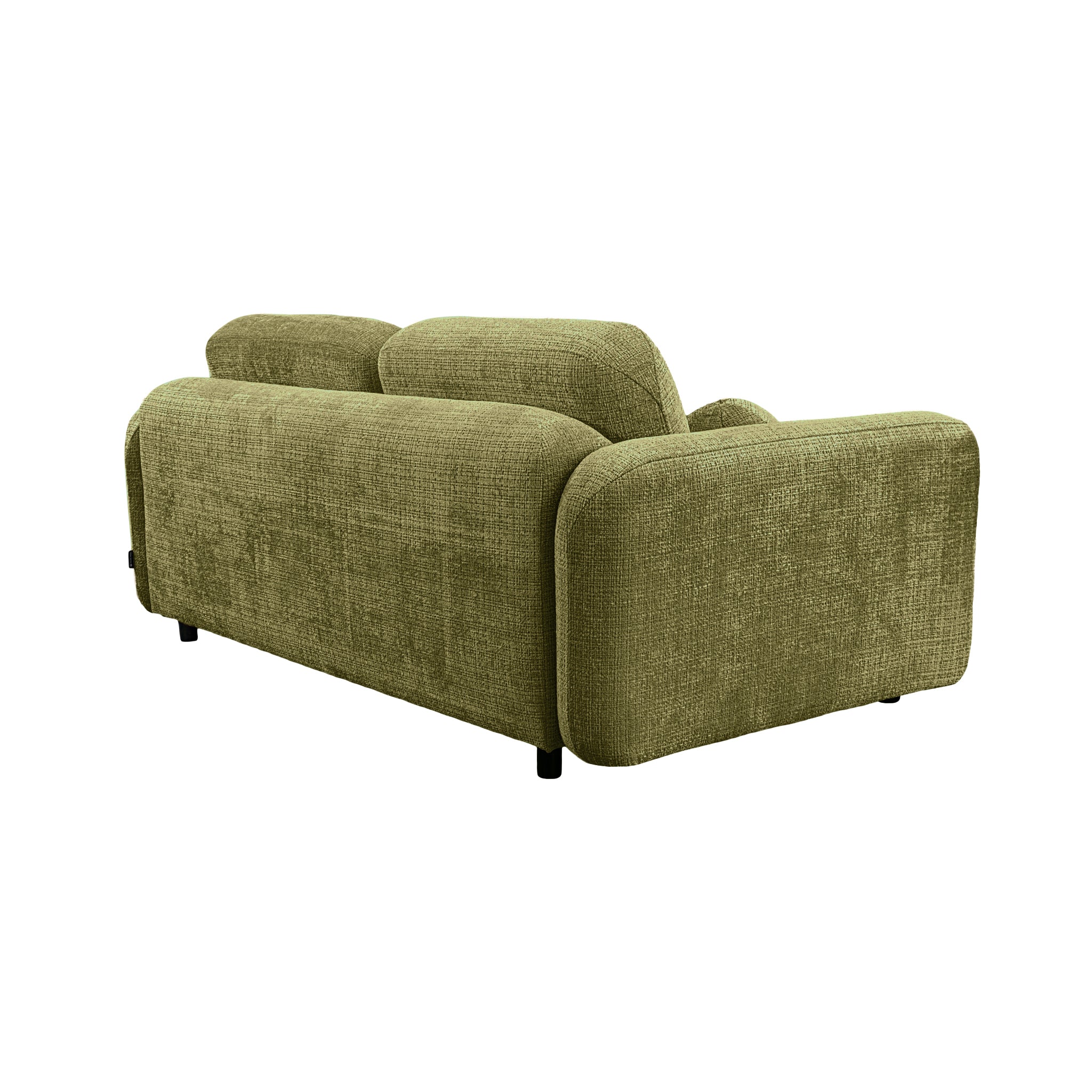 Canapé droit Duperré en tissu chenille vert olive Paname Avenue, vue trois-quarts de dos sur fond blanc