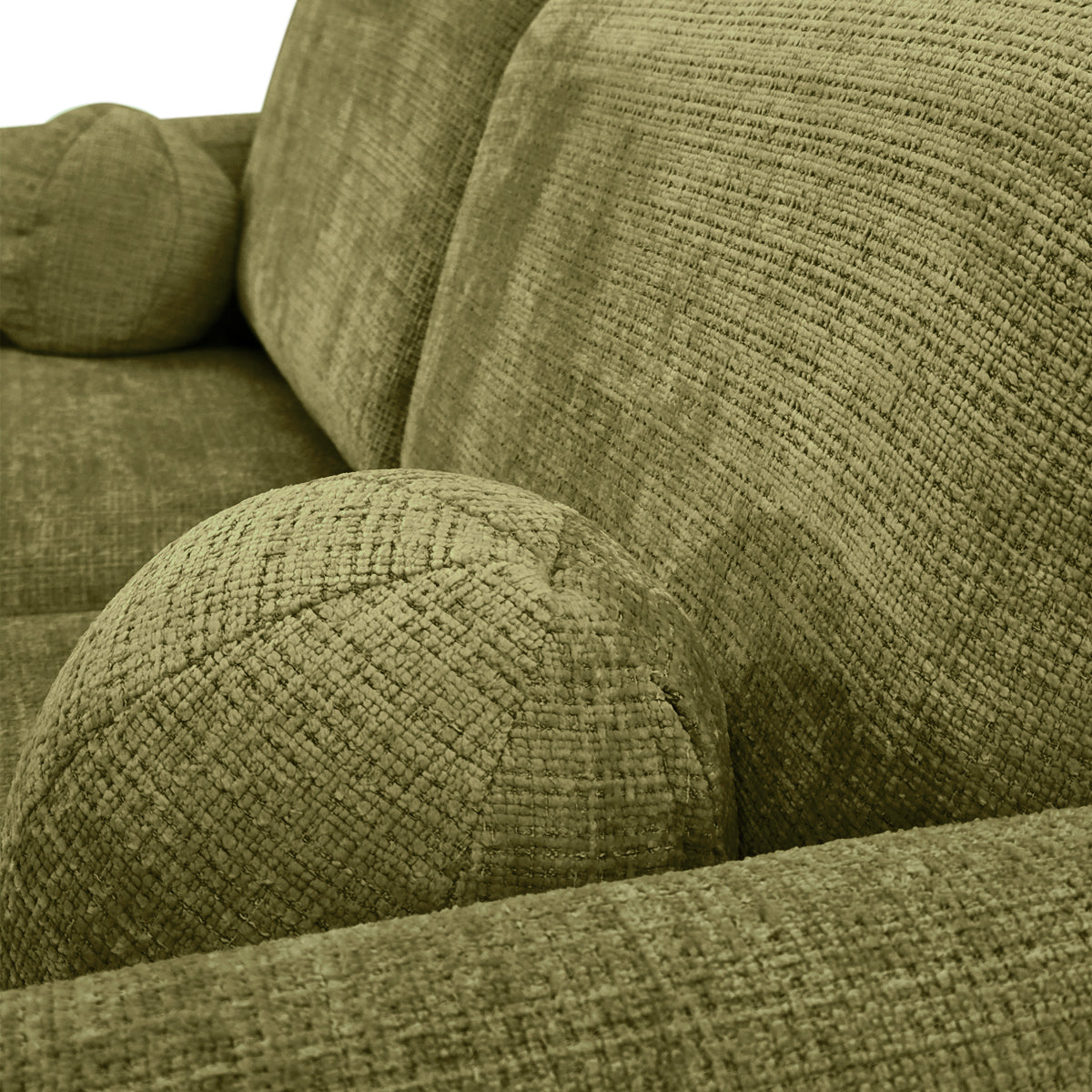 Canapé droit Duperré en tissu chenille vert olive Paname Avenue, zoom sur le revêtement