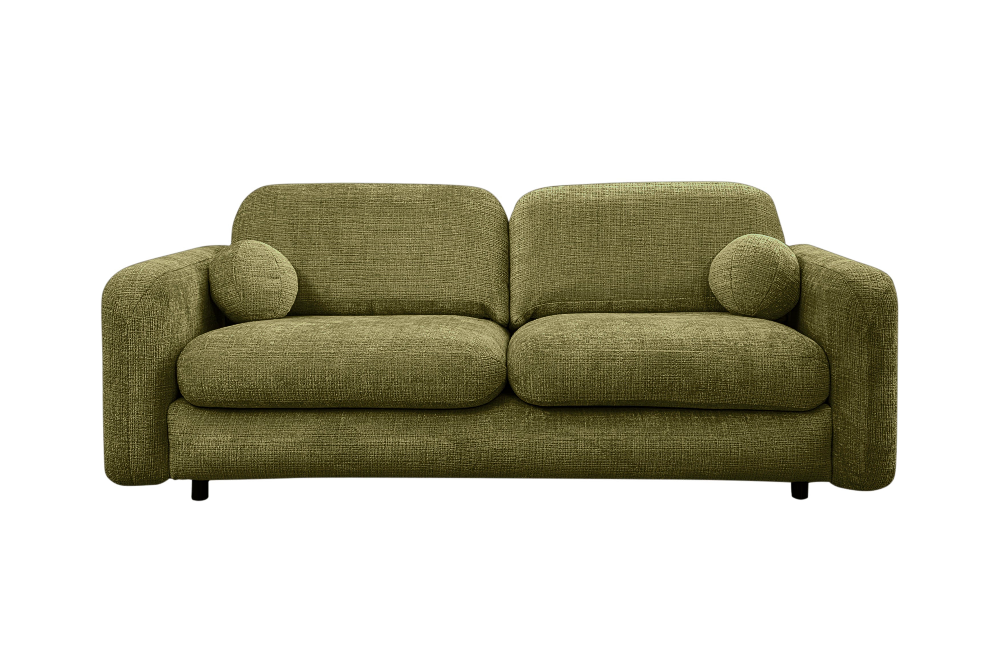 Canapé droit Duperré en tissu chenille vert olive Paname Avenue, vue de face sur fond blanc