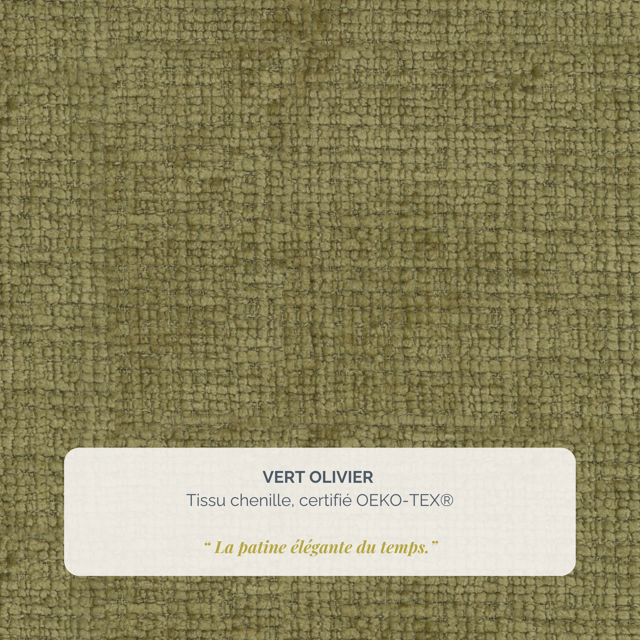 Canapé droit Duperré en tissu chenille vert olive Paname Avenue, détail de la texture du revêtement