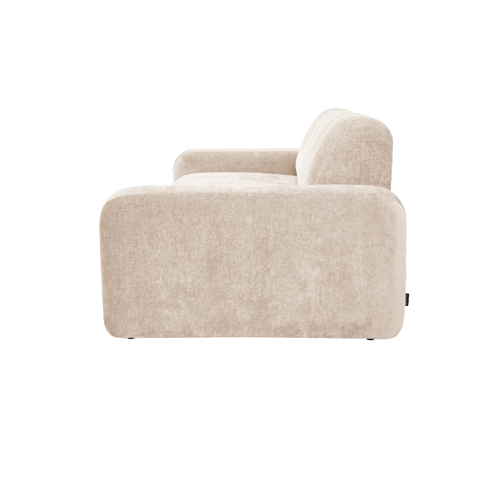 Canapé droit Estrapade en tissu chenille beige Paname Avenue, vue de profil sur fond blanc