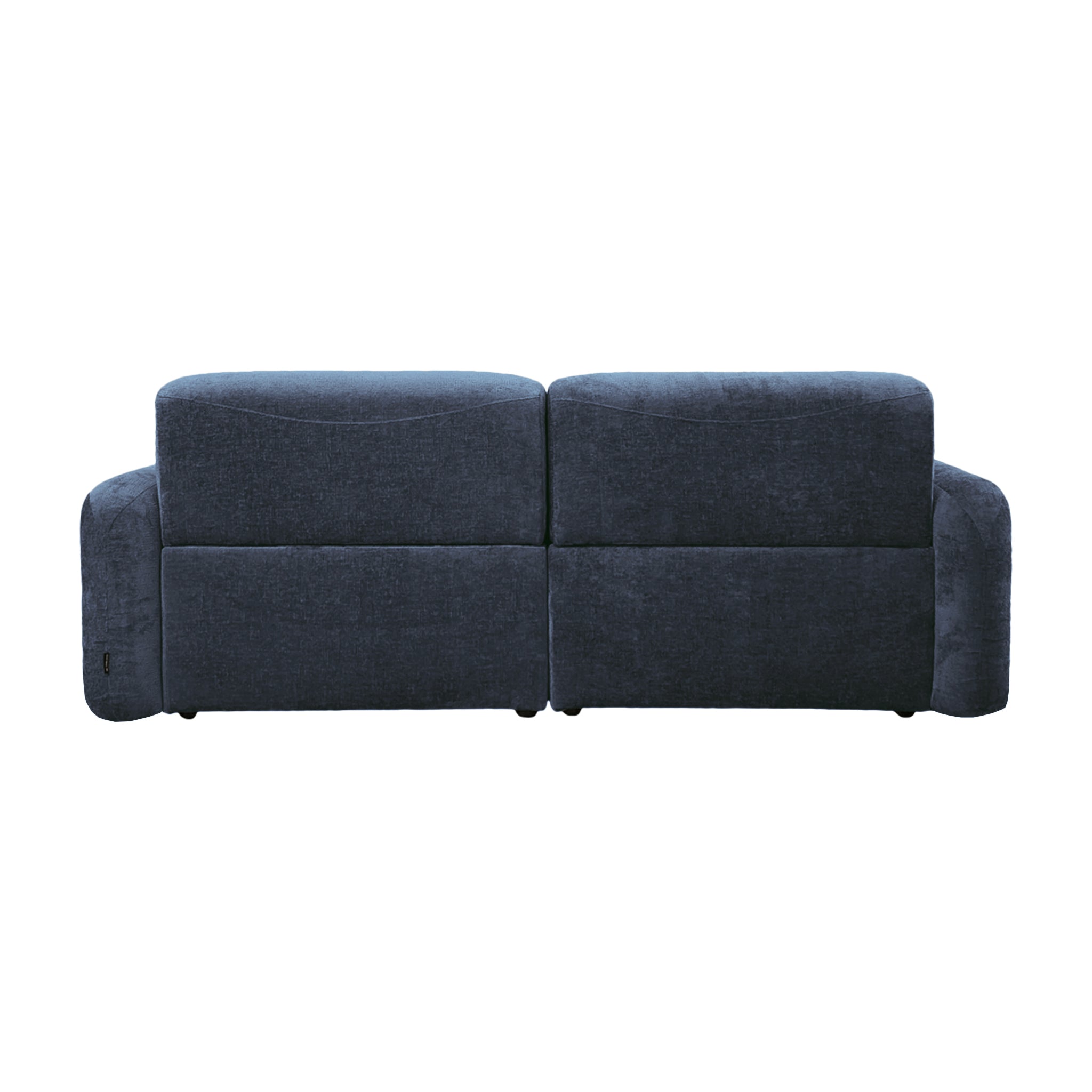 Canapé droit Estrapade en tissu chenille bleu Paname Avenue, vue arrière sur fond blanc
