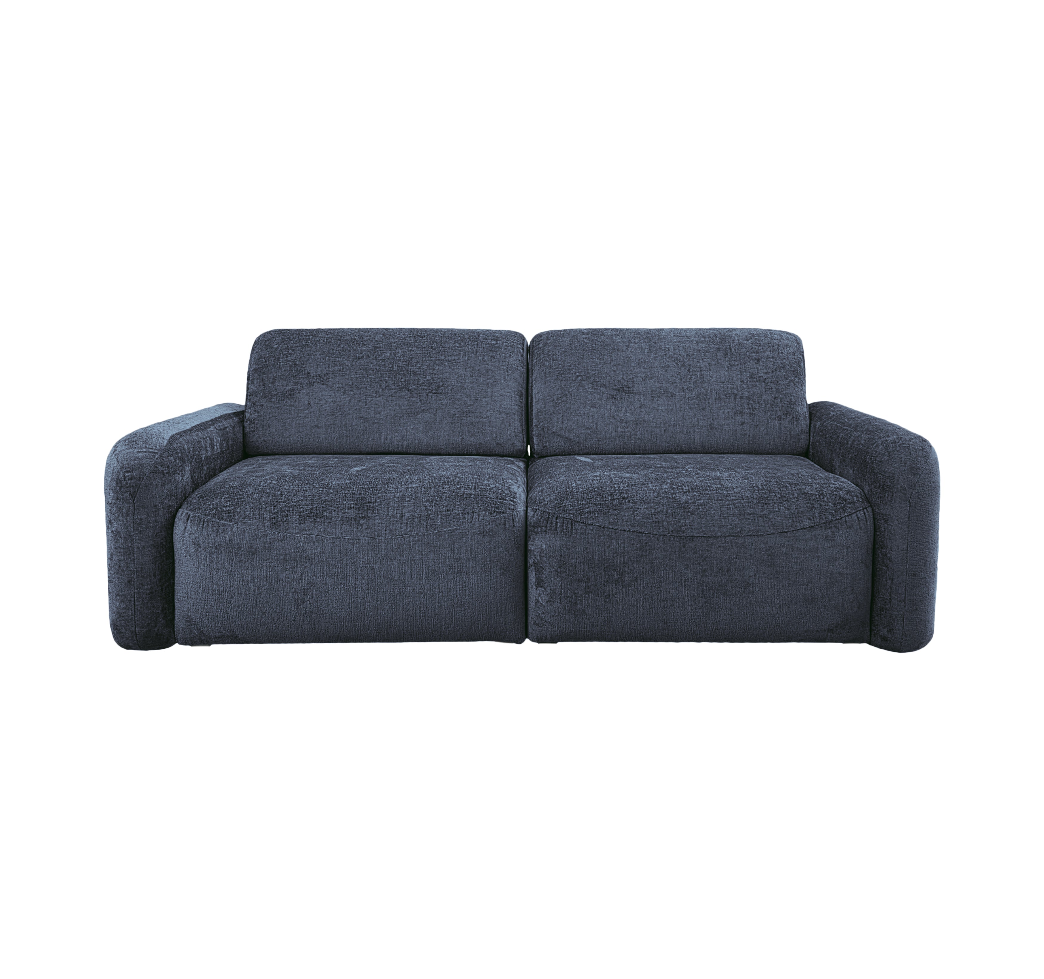 Canapé droit Estrapade en tissu chenille bleu Paname Avenue, vue de face sur fond blanc