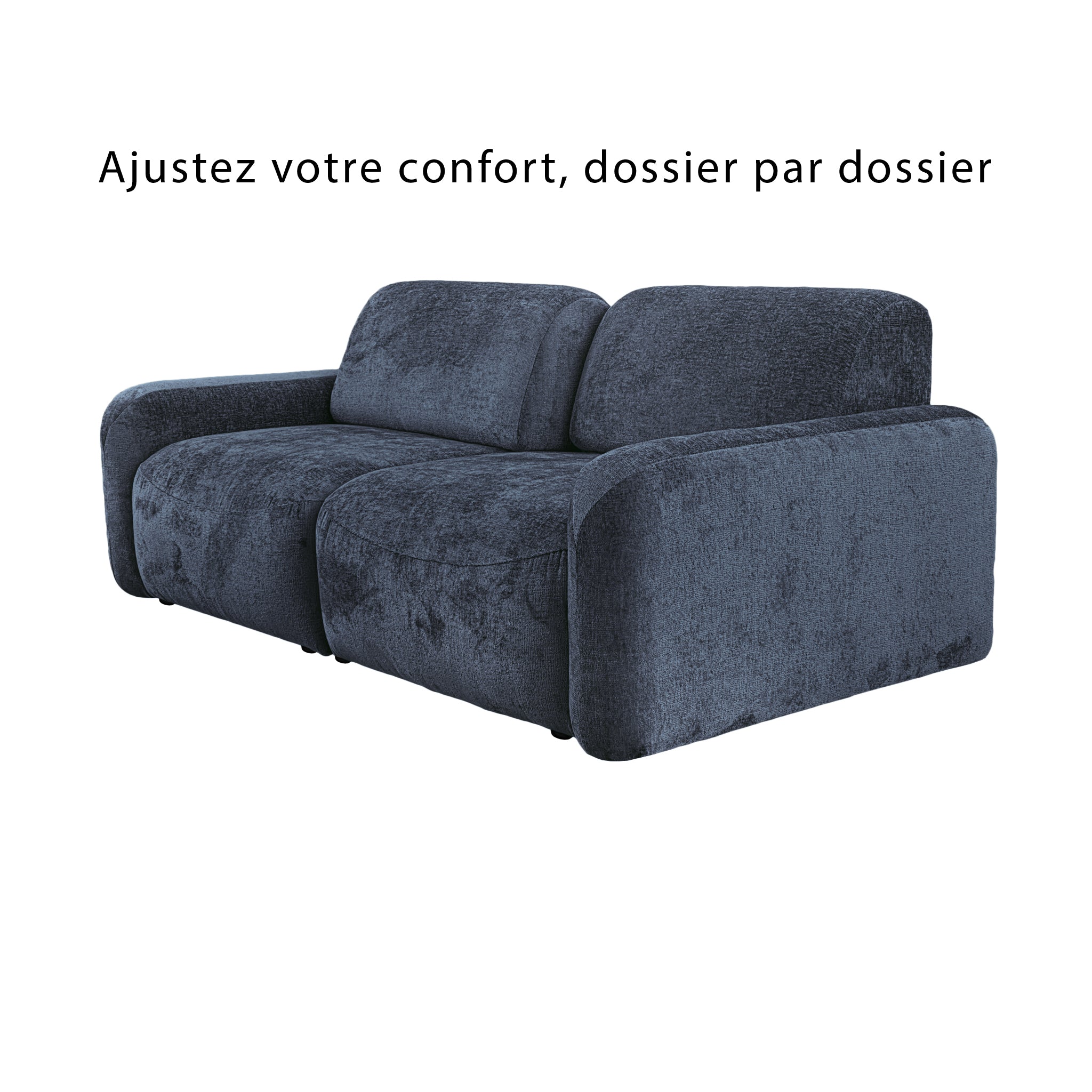 Canapé droit Estrapade en tissu chenille bleu Paname Avenue, vue sur les dossiers ajustables