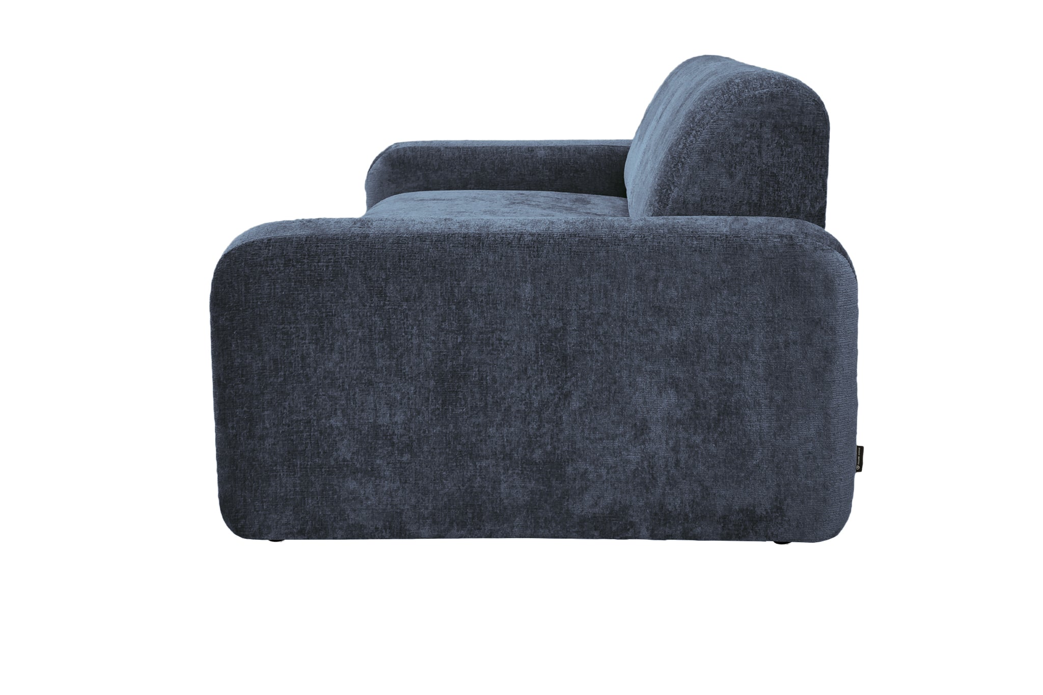 Canapé droit Estrapade en tissu chenille bleu Paname Avenue, vue de profil sur fond blanc