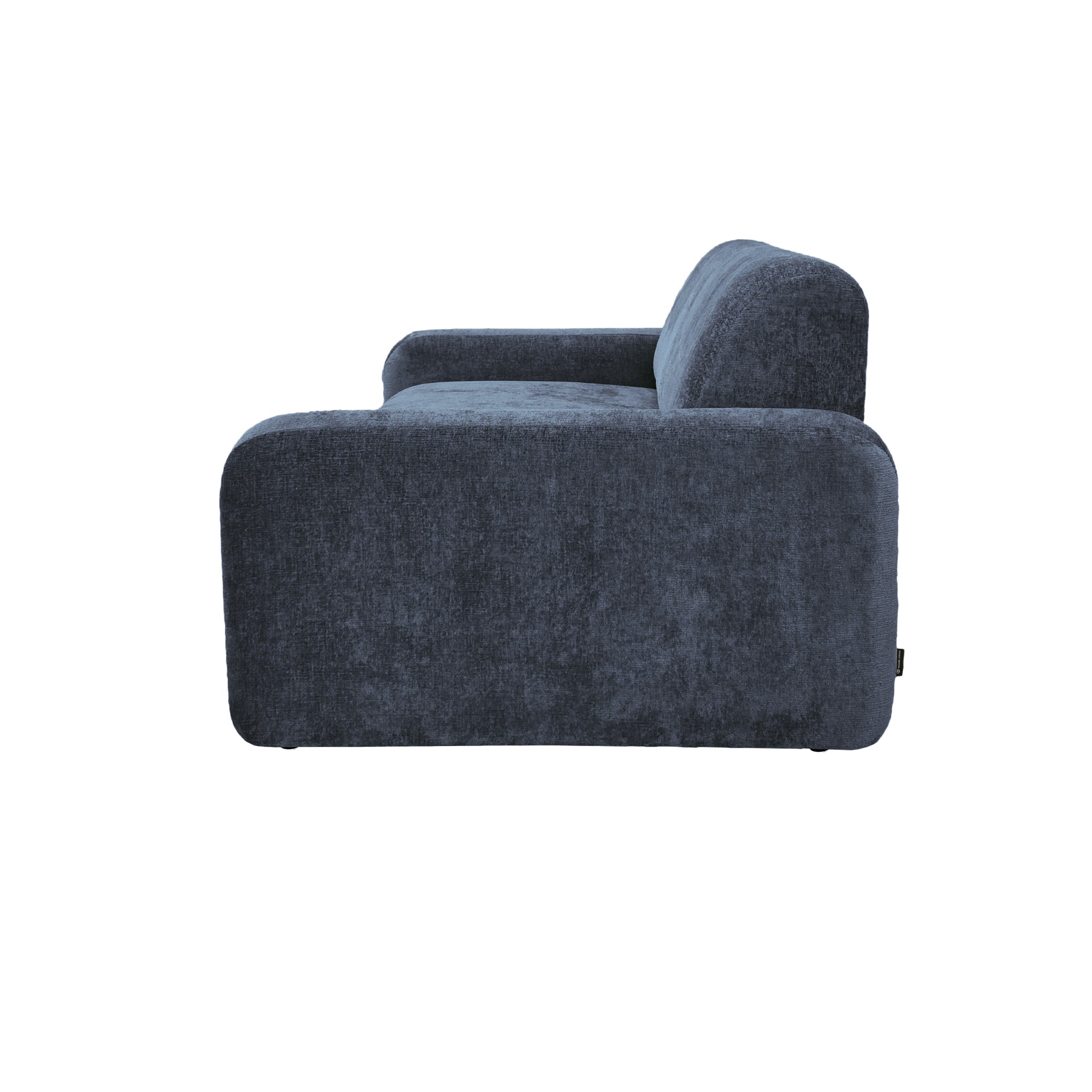 Canapé droit Estrapade en tissu chenille bleu Paname Avenue, vue de profil sur fond blanc