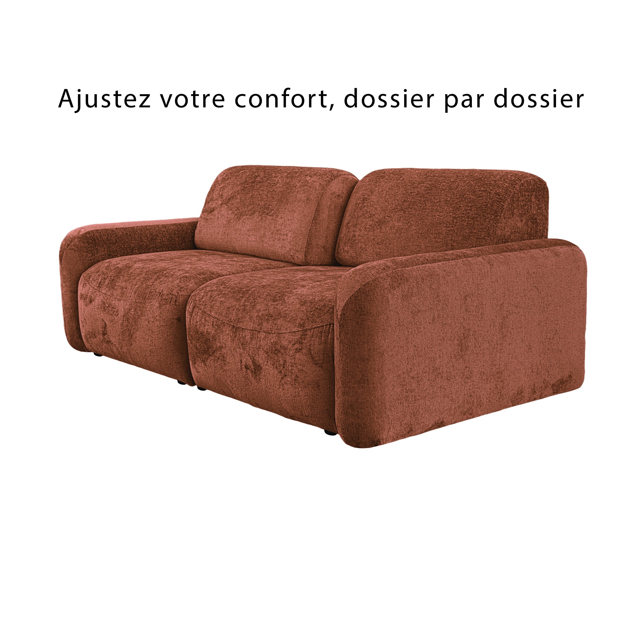 Canapé droit Estrapade en tissu chenille terracotta Paname Avenue, vue sur les dossiers ajustables