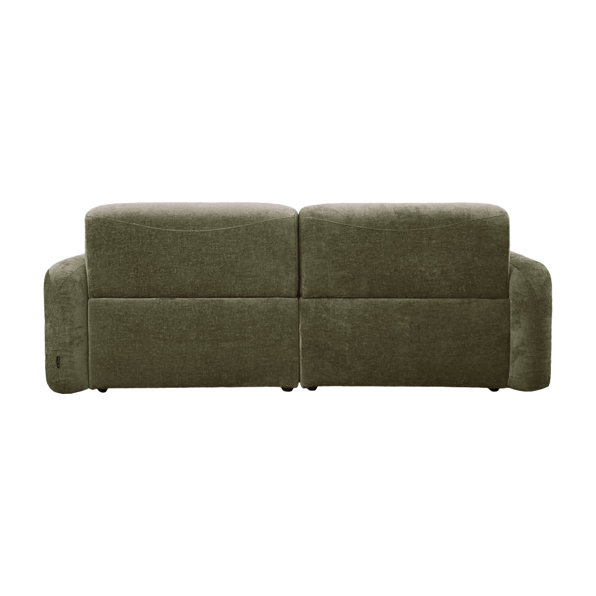 Canapé droit Estrapade en tissu chenille vert olive Paname Avenue, vue arrière sur fond blanc