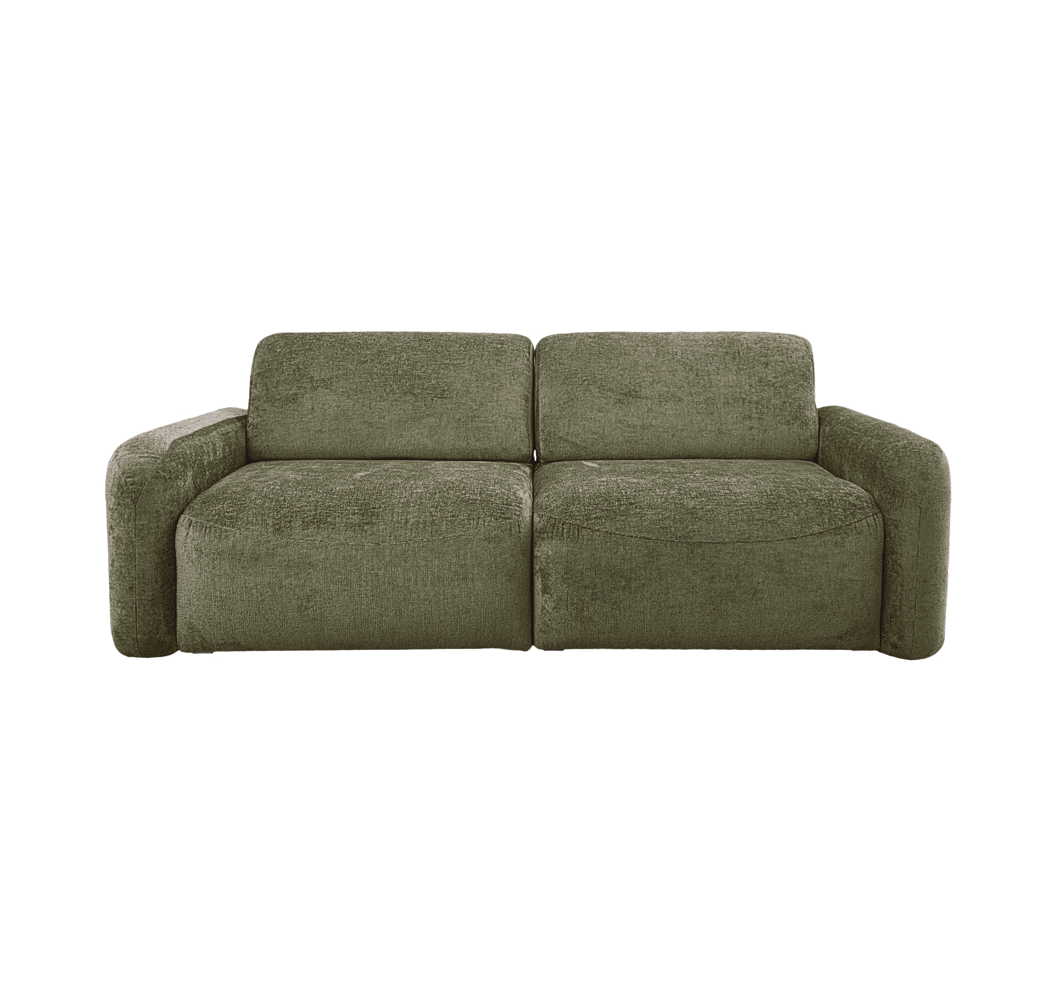 Canapé droit Estrapade en tissu chenille vert olive Paname Avenue, vue de face sur fond blanc