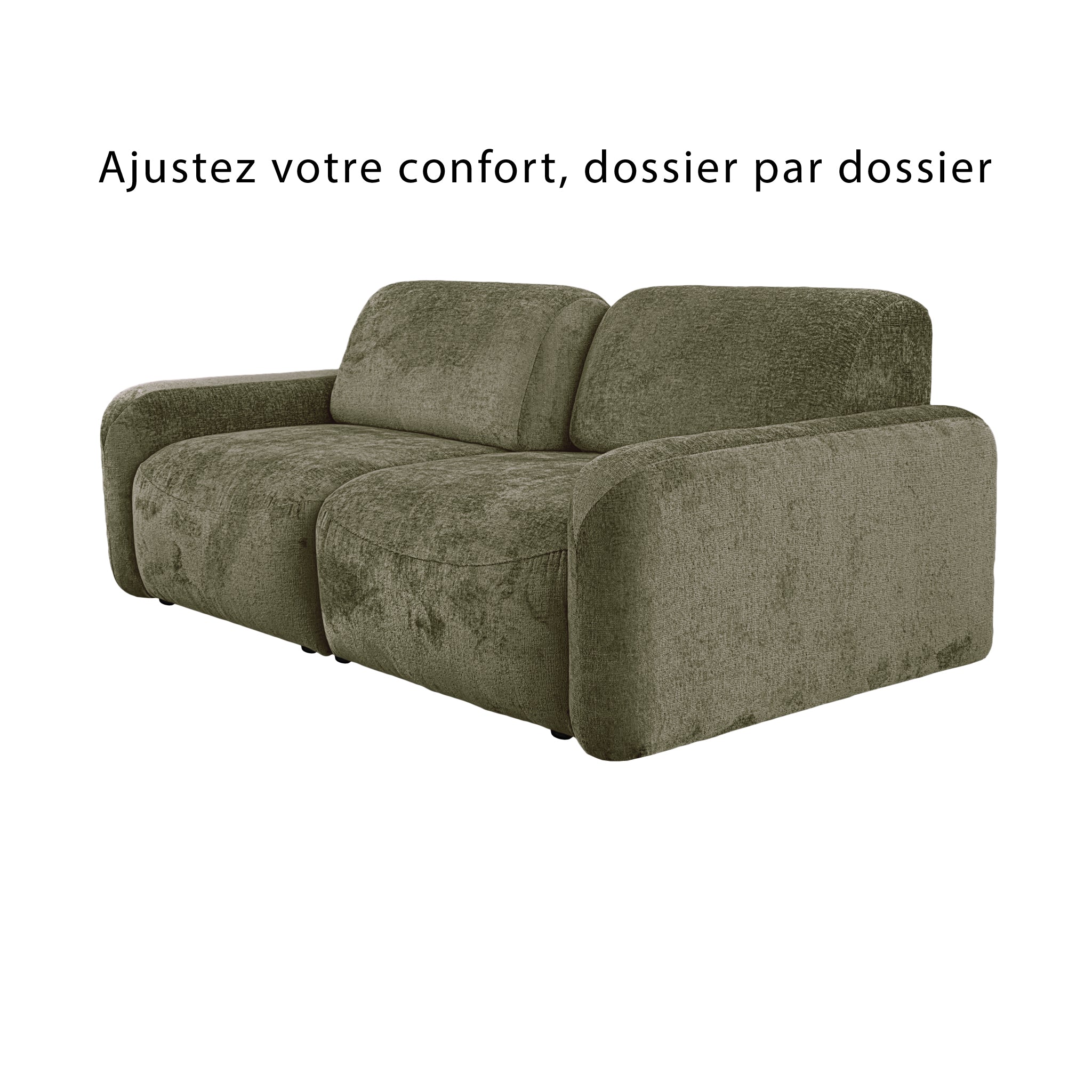 Canapé droit Estrapade en tissu chenille vert olive Paname Avenue, vue sur les dossiers ajustables