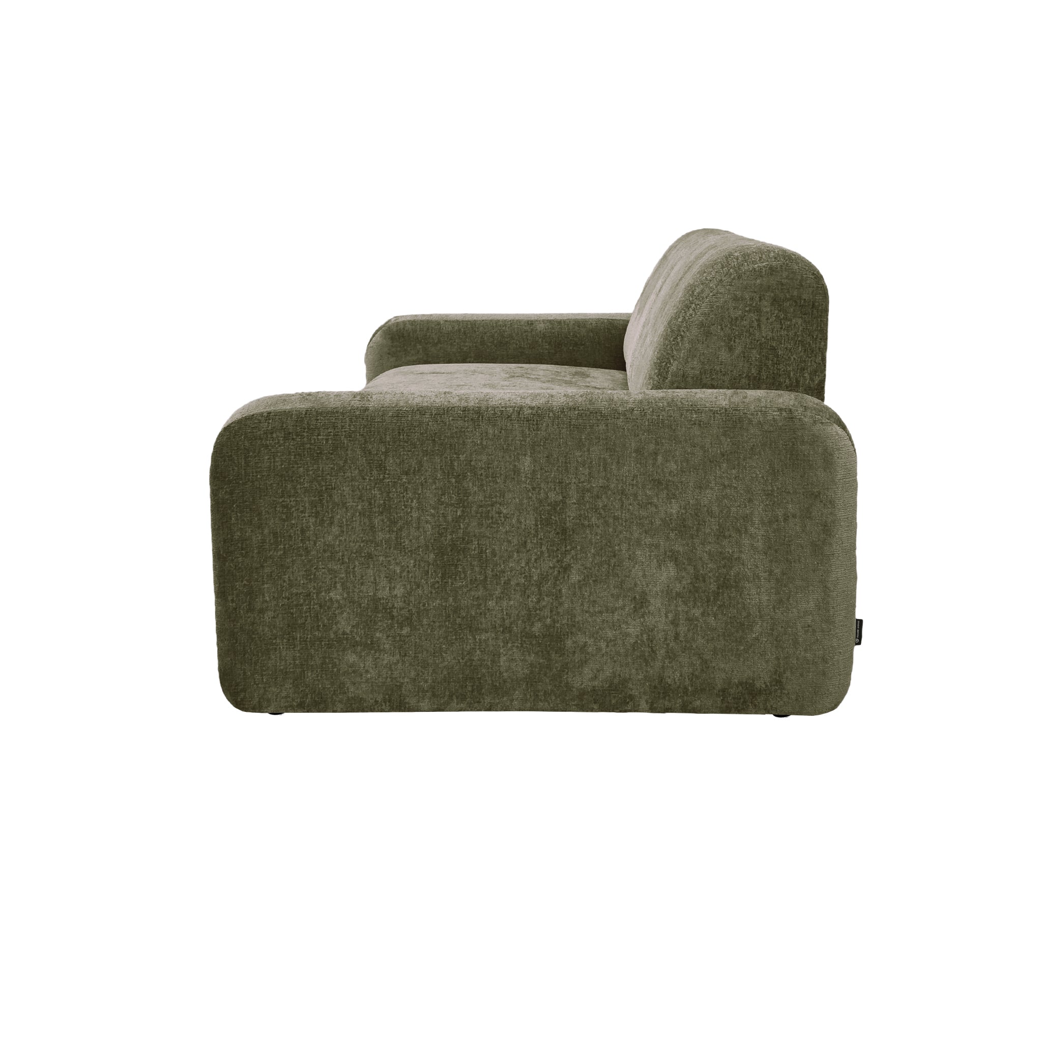 Canapé droit Estrapade en tissu chenille vert olive Paname Avenue, vue de profil sur fond blanc