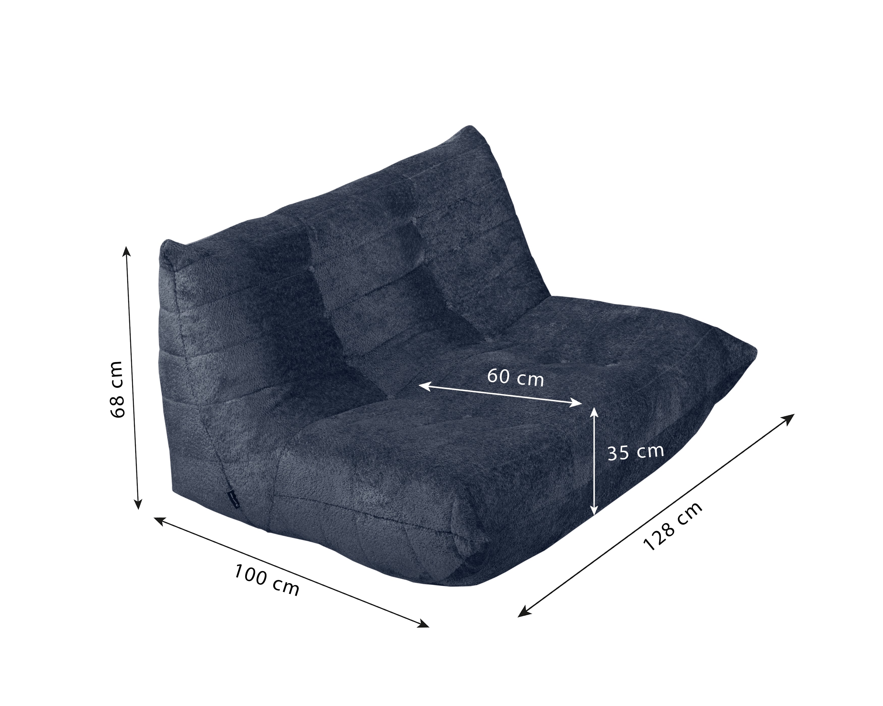 Canapé droit Faubourg du Temple en tissu chenille bleu Paname Avenue, schéma des dimensions