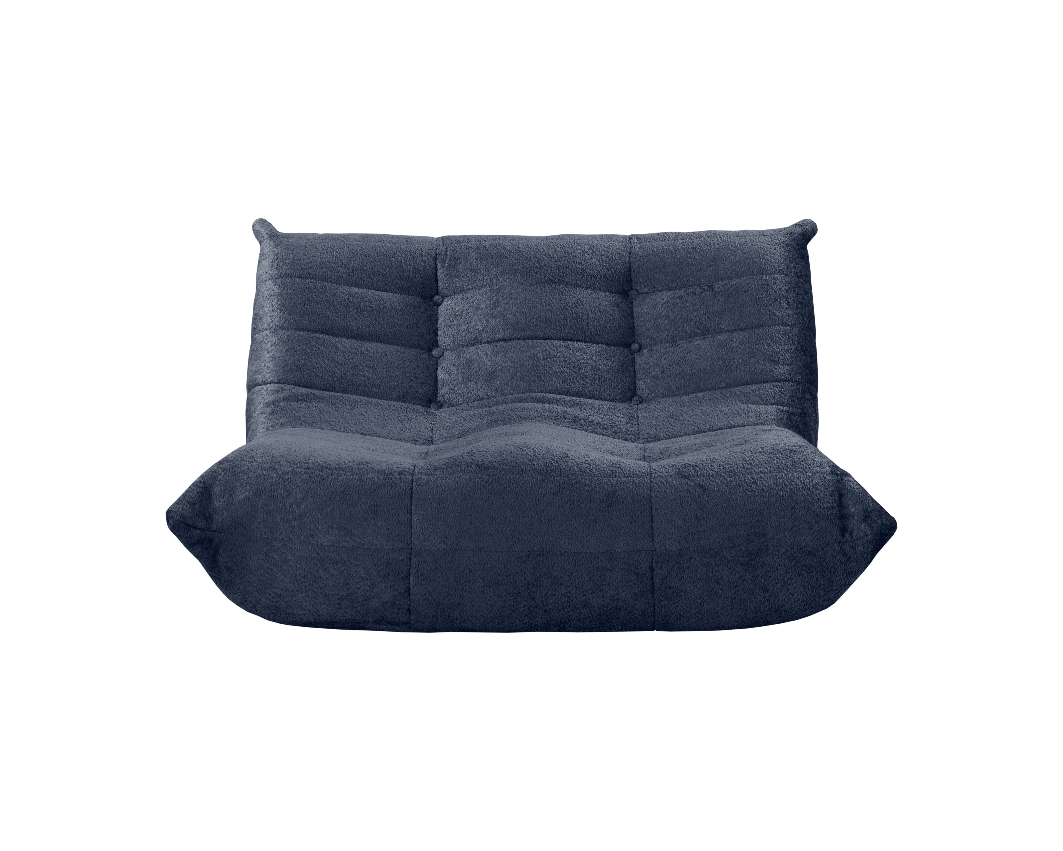 Canapé droit Faubourg du Temple en tissu chenille bleu Paname Avenue, vue de face sur fond blanc