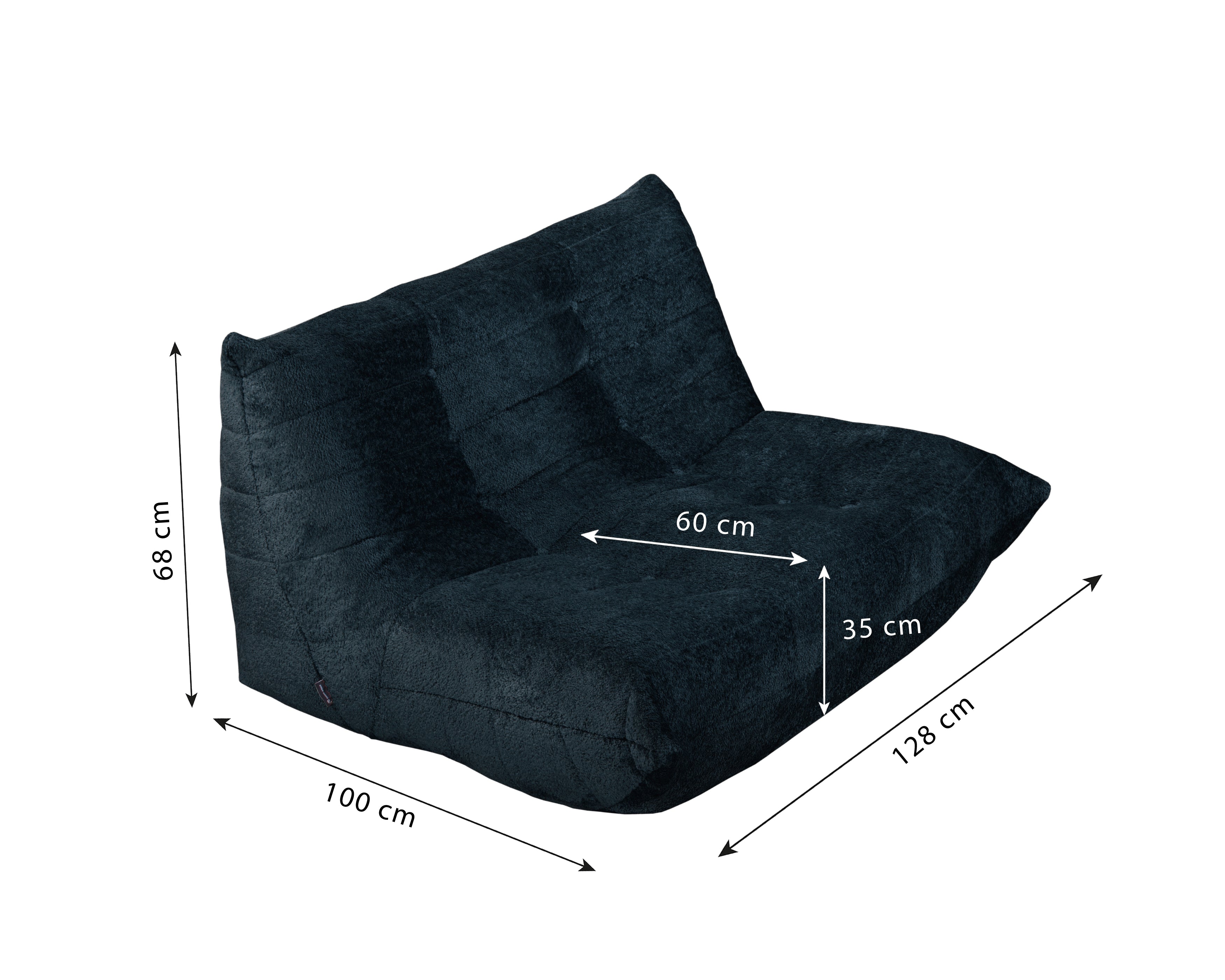 Canapé droit Faubourg du Temple en tissu chenille bleu fonce Paname Avenue, schéma des dimensions