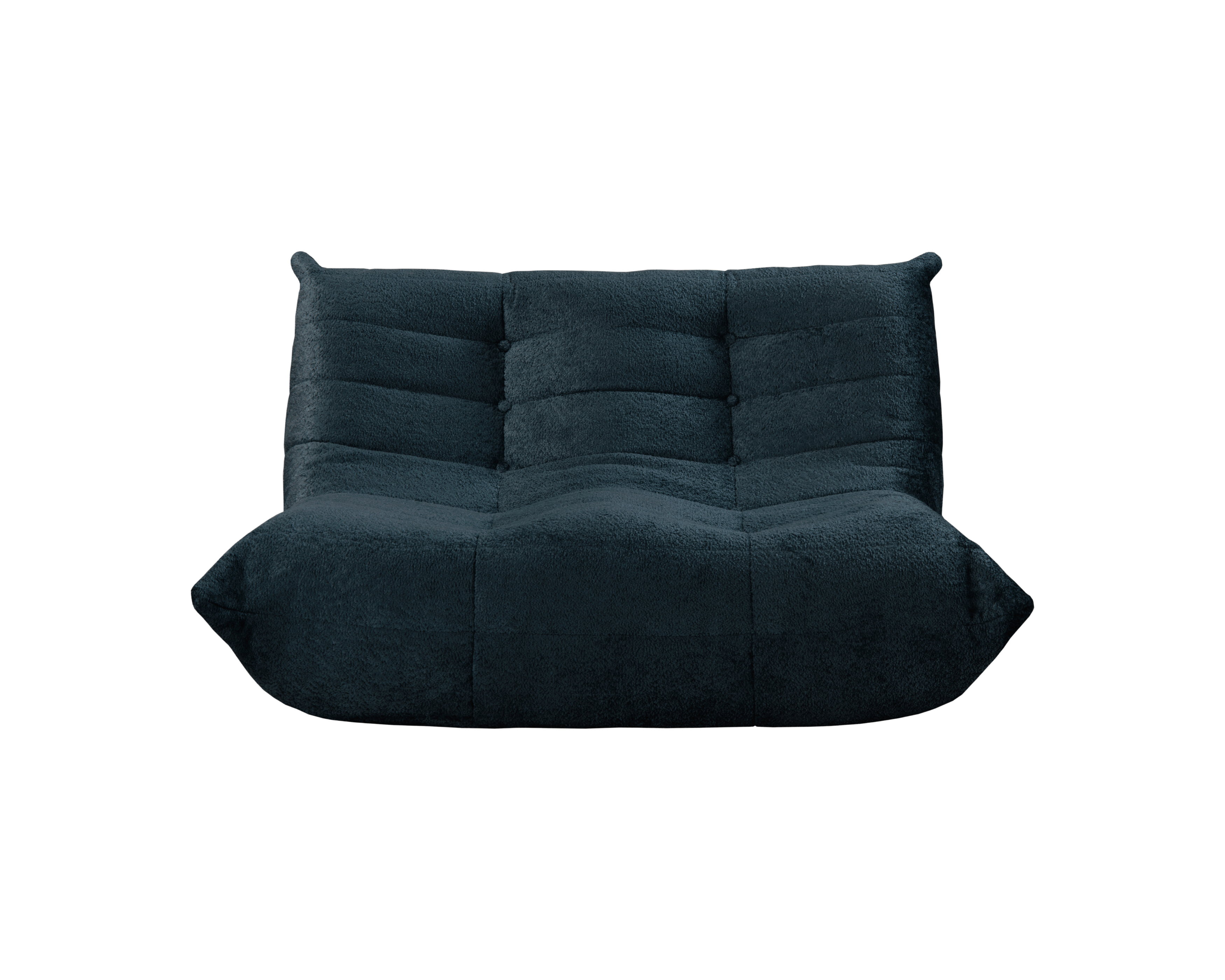 Canapé droit Faubourg du Temple en tissu chenille bleu fonce Paname Avenue, vue de face sur fond blanc