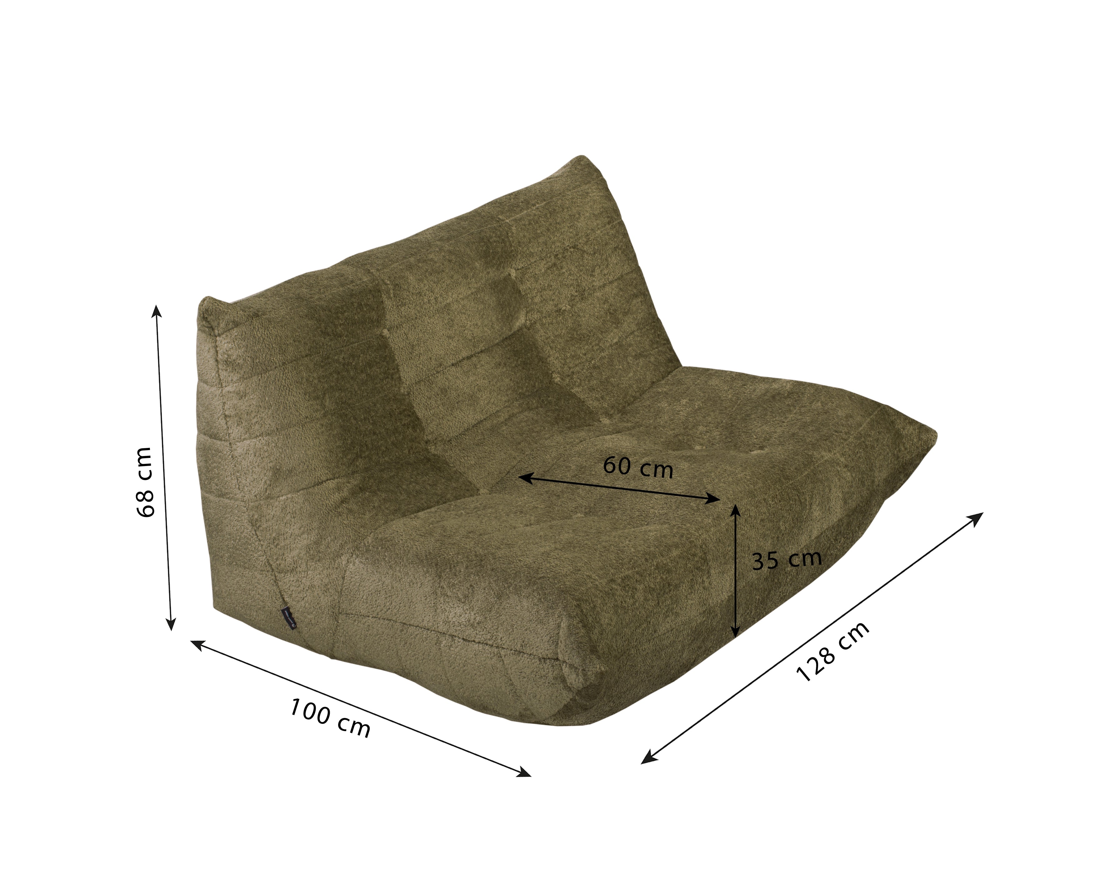 Canapé droit Faubourg du Temple en tissu chenille vert olive Paname Avenue, schéma des dimensions