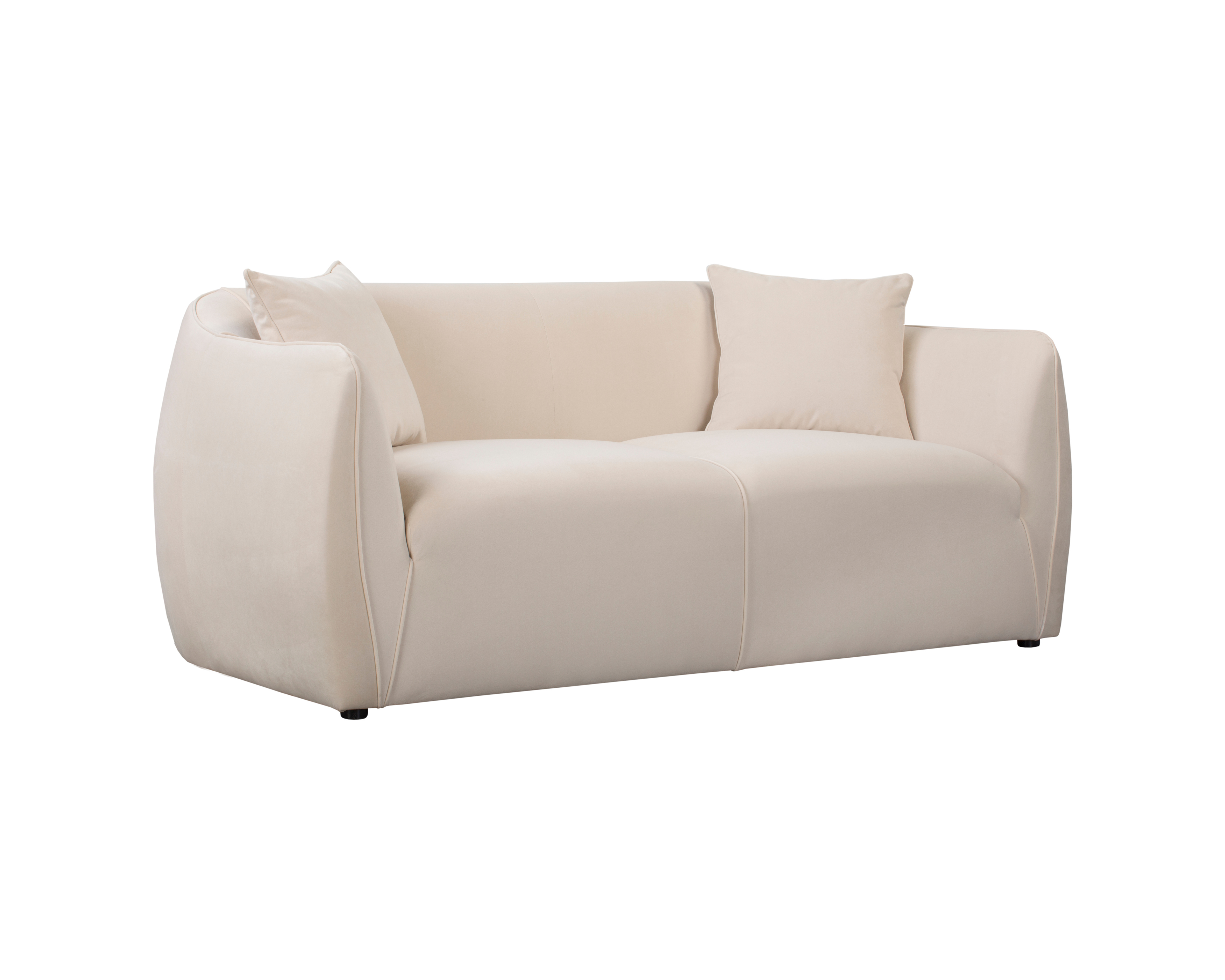 Canapé droit Faubourg Saint-Martin en tissu velours lisse beige Paname Avenue, vue trois-quarts sur fond blanc