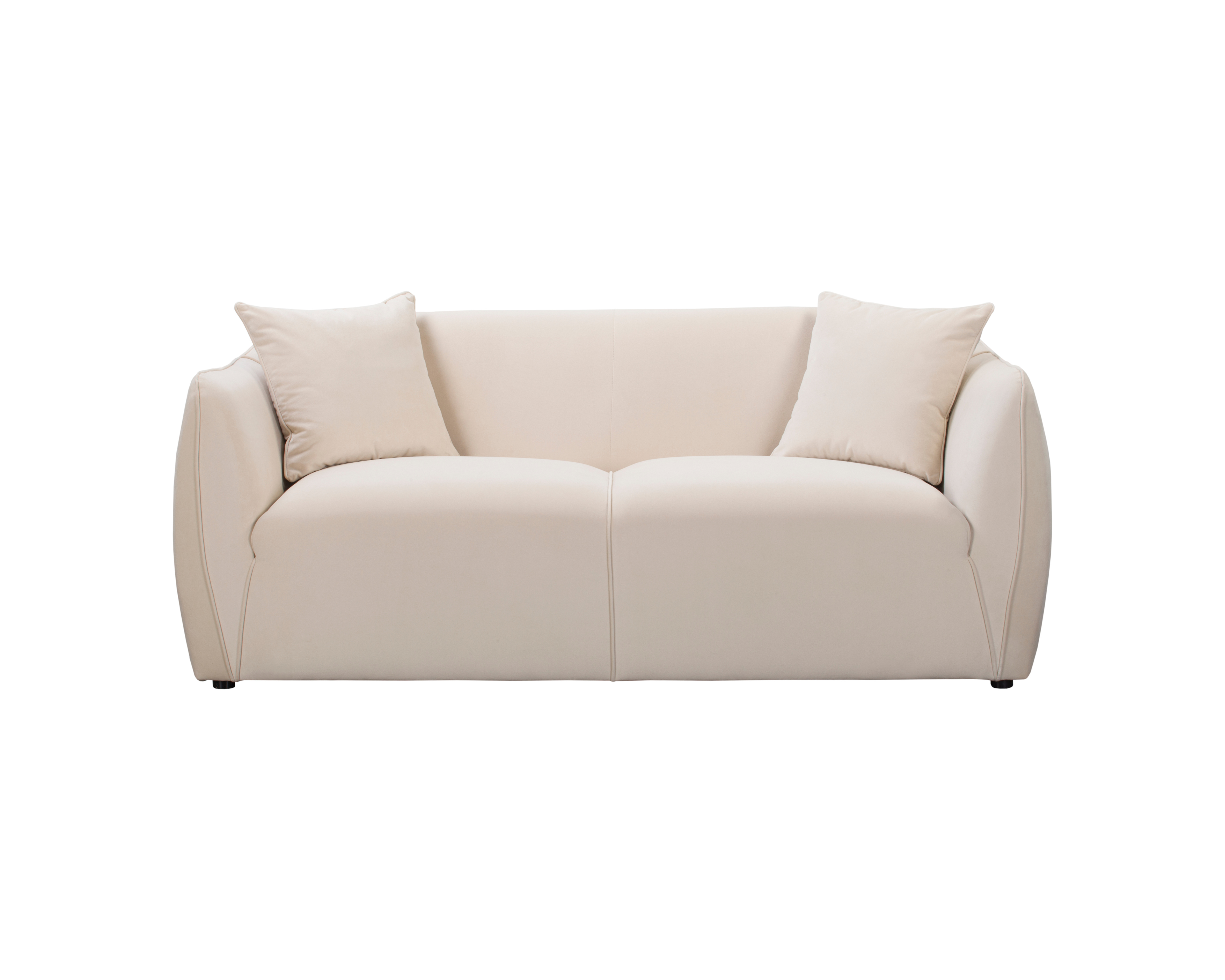 Canapé droit Faubourg Saint-Martin en tissu velours lisse beige Paname Avenue, vue de face sur fond blanc