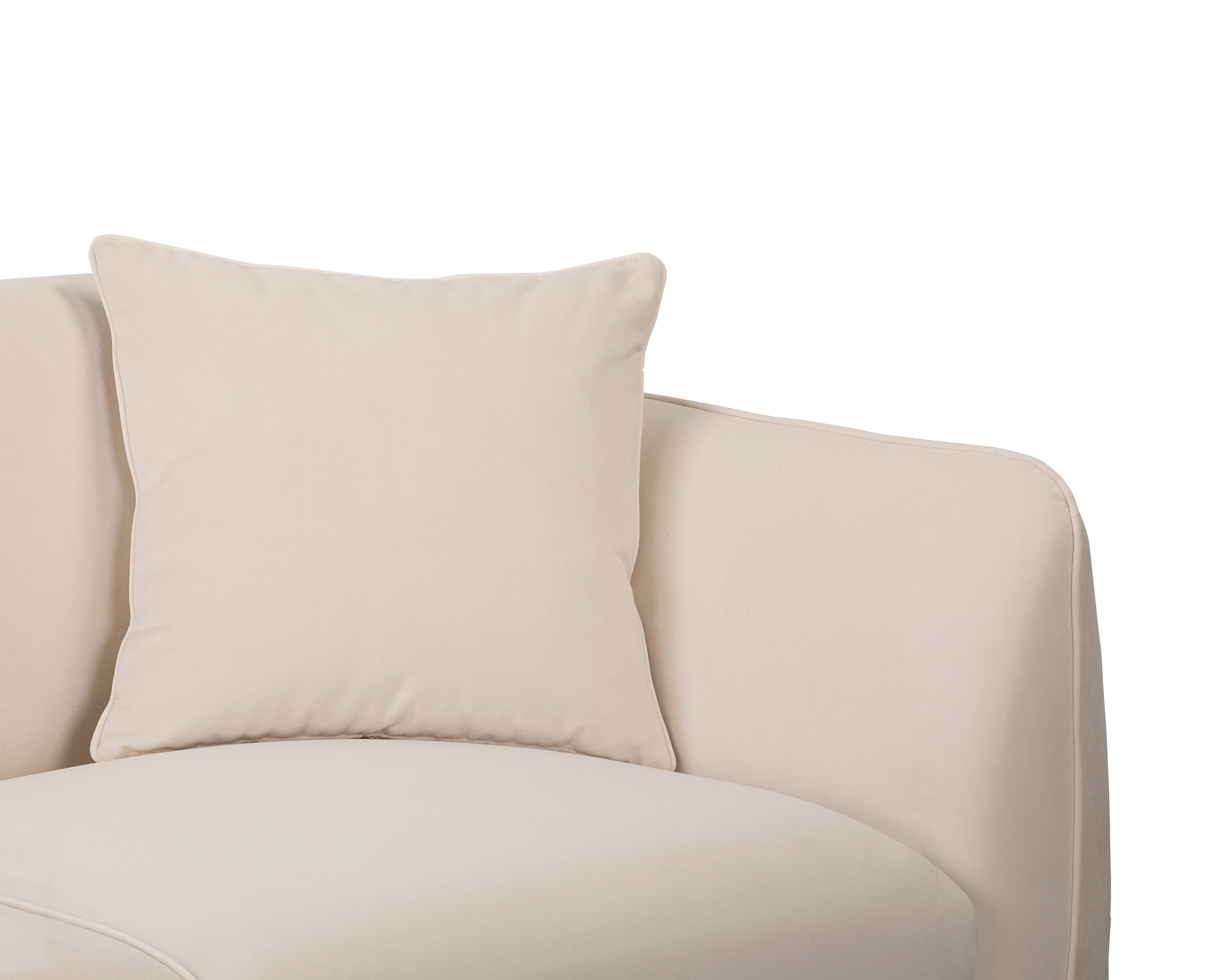 Canapé droit Faubourg Saint-Martin en tissu velours lisse beige Paname Avenue, zoom sur les coussins