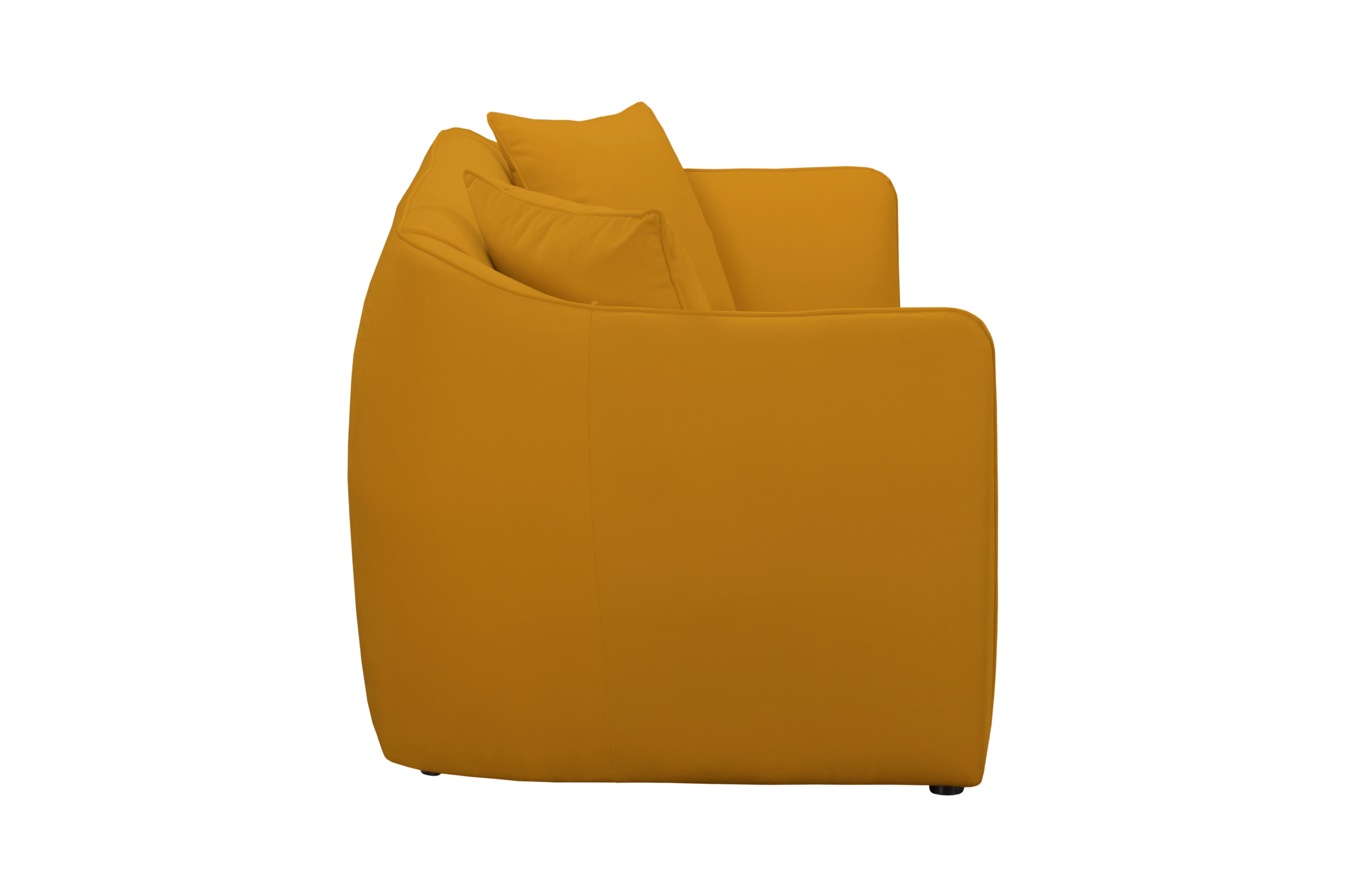 Canapé droit Faubourg Saint-Martin en tissu velours lisse jaune Paname Avenue, vue de profil sur fond blanc