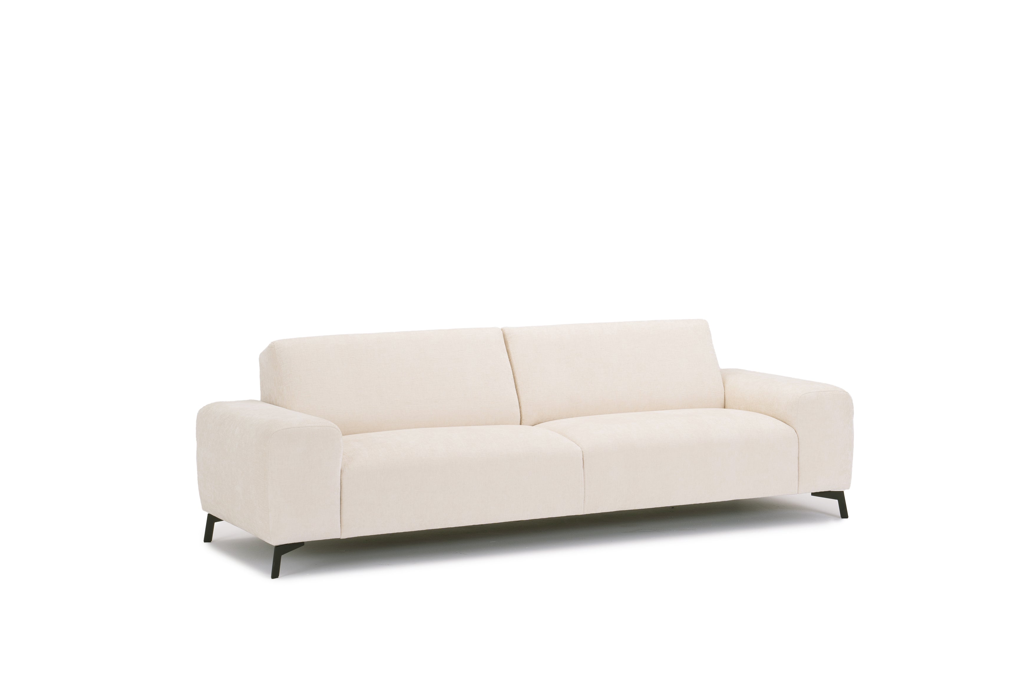 Canapé droit Frochot en tissu chenille beige Paname Avenue, vue trois-quarts sur fond blanc