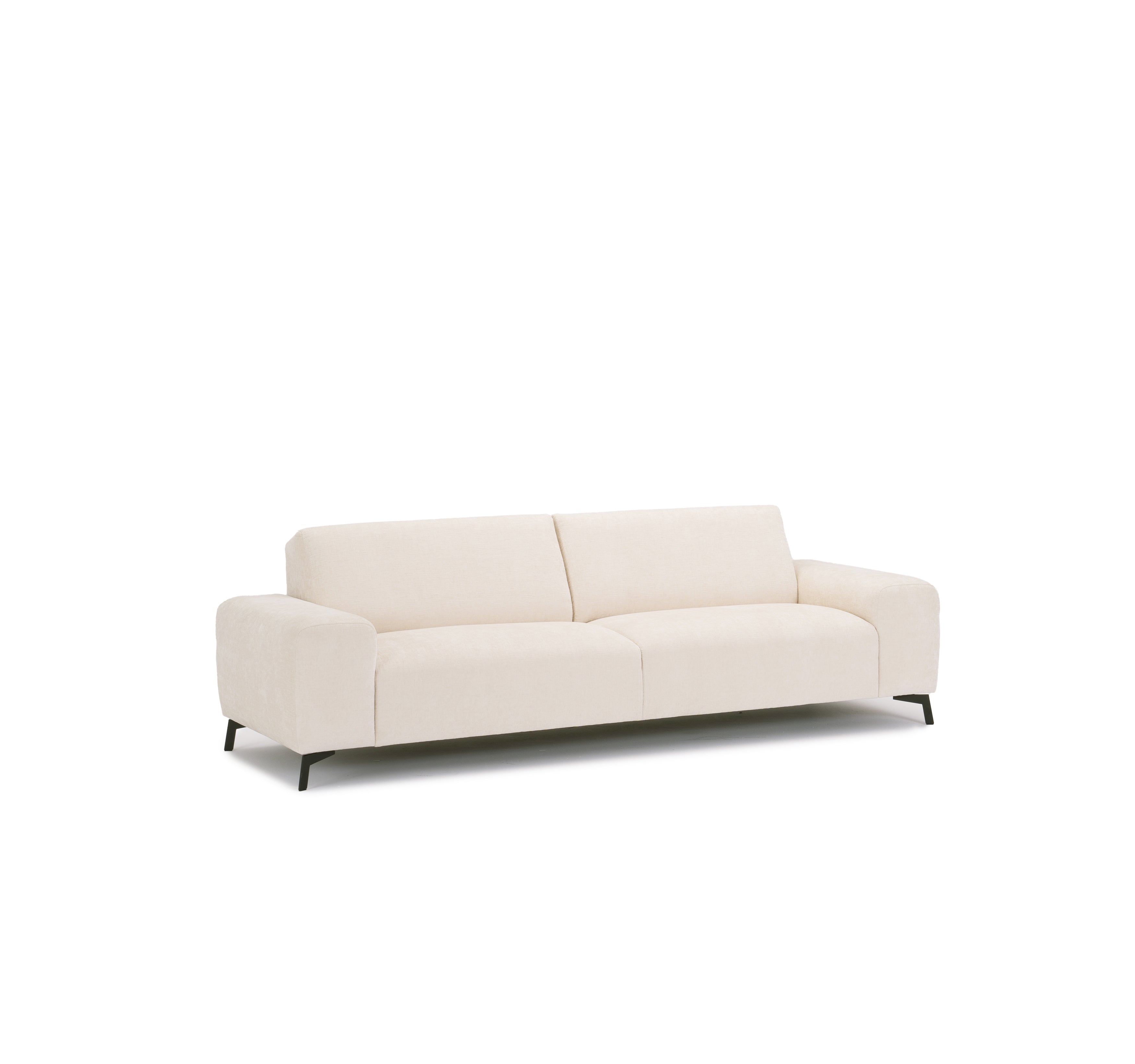 Canapé droit Frochot en tissu chenille beige Paname Avenue, vue trois-quarts sur fond blanc