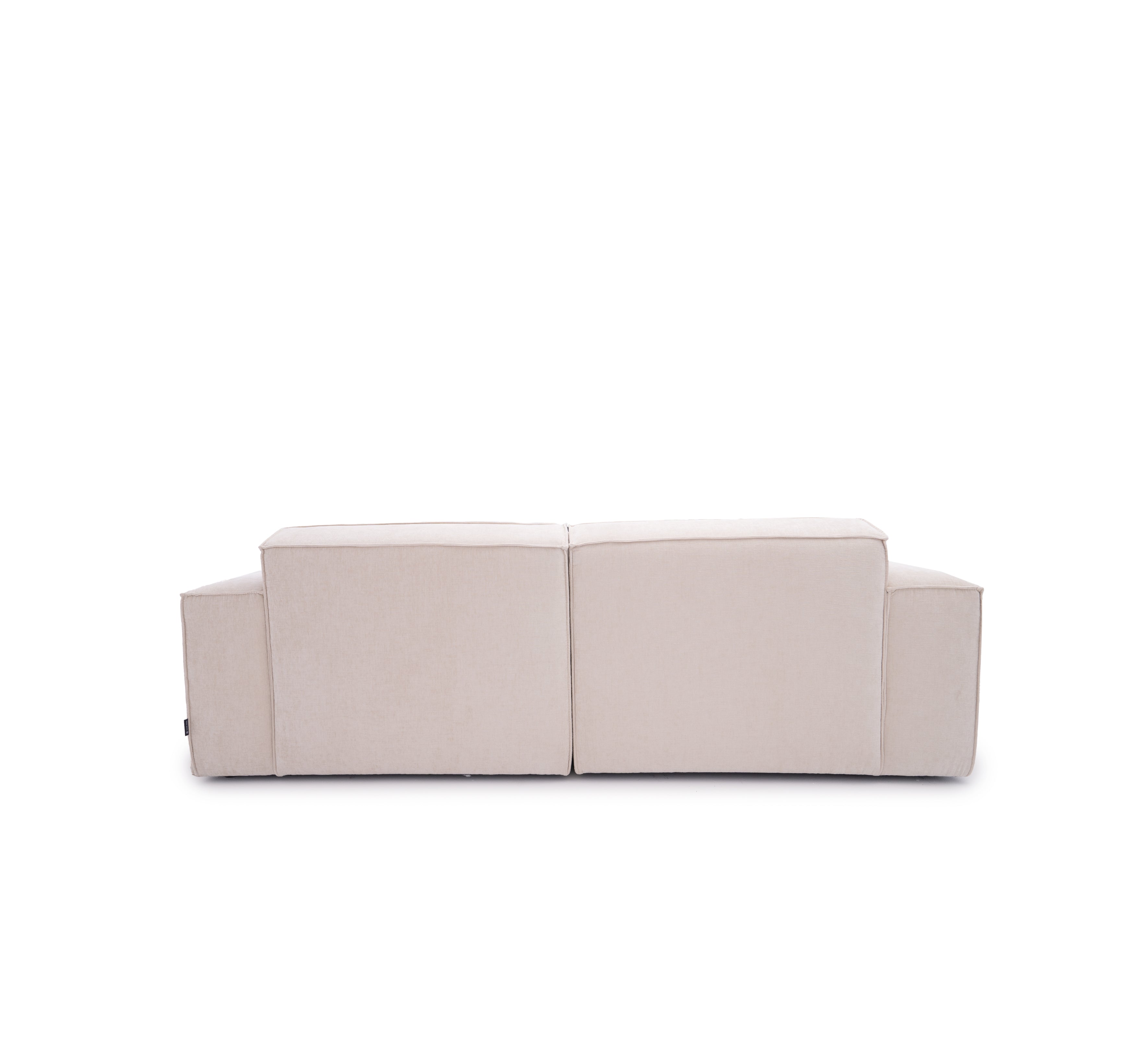 Canapé droit Gabrielle en tissu chenille beige Paname Avenue, vue arrière sur fond blanc