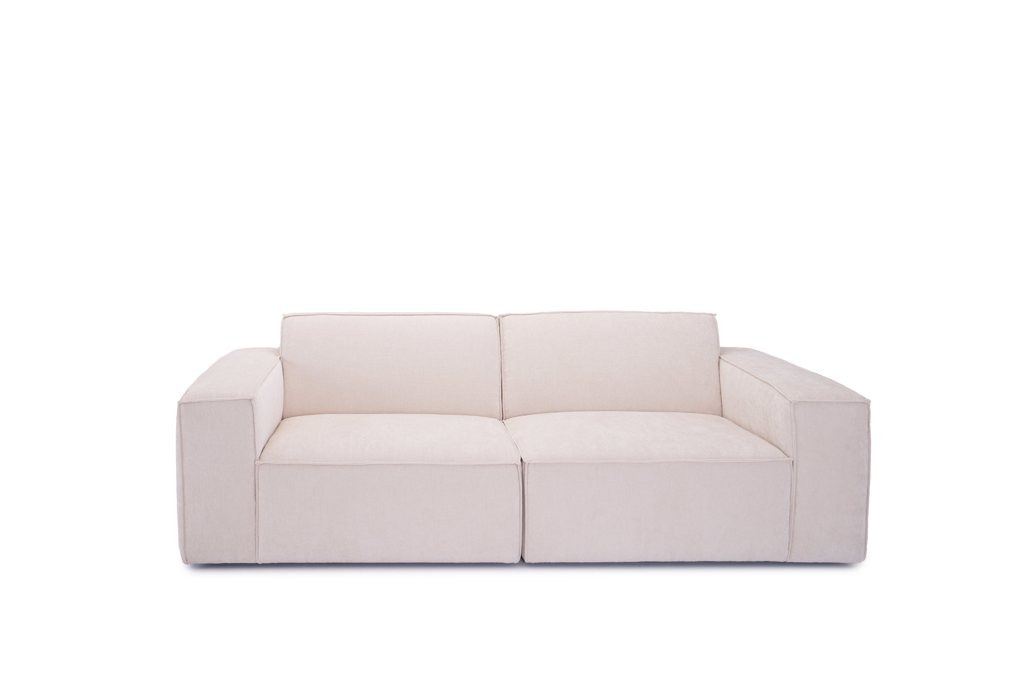 Canapé droit Gabrielle en tissu chenille beige Paname Avenue, vue de face sur fond blanc