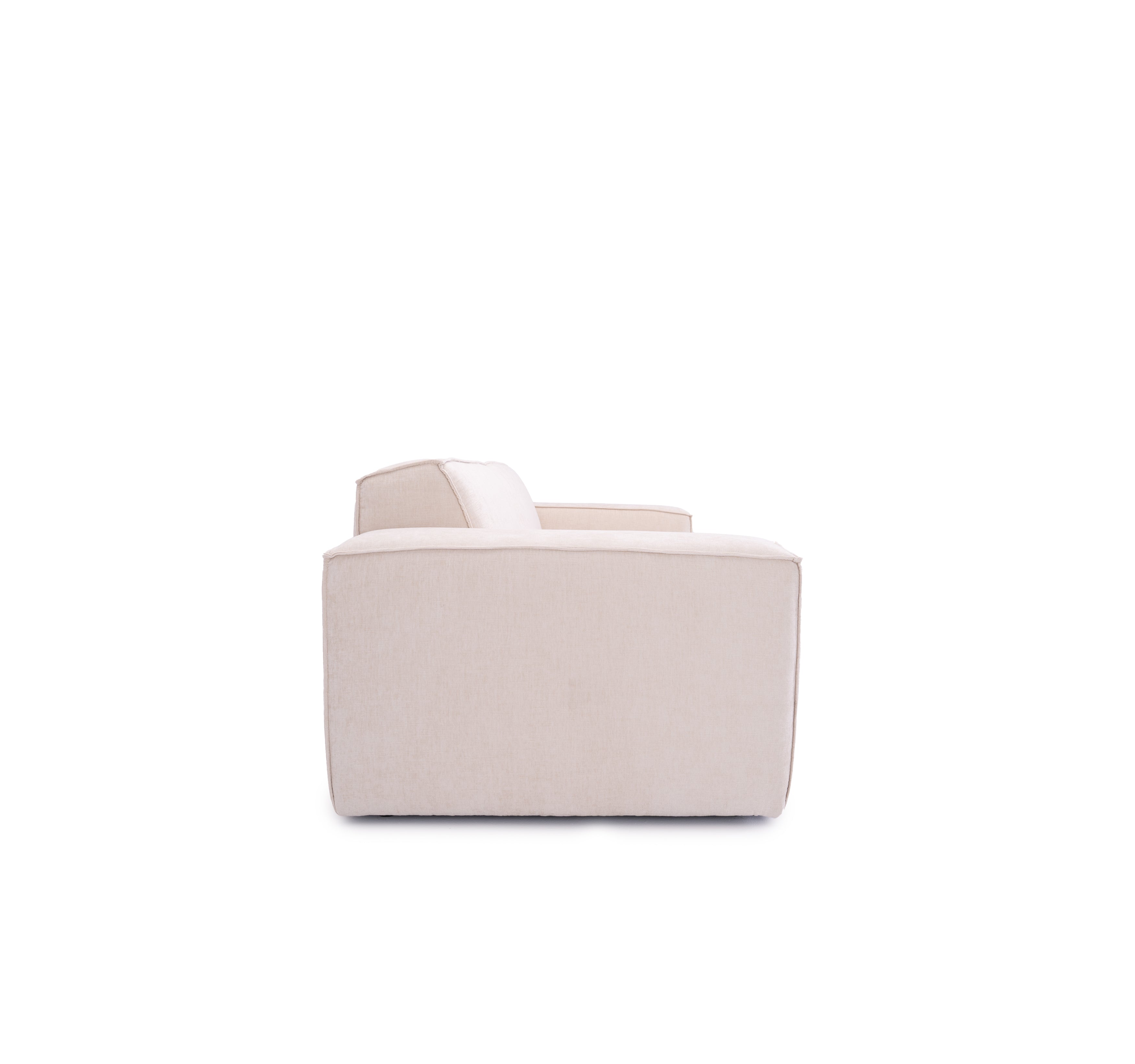Canapé droit Gabrielle en tissu chenille beige Paname Avenue, vue de profil sur fond blanc