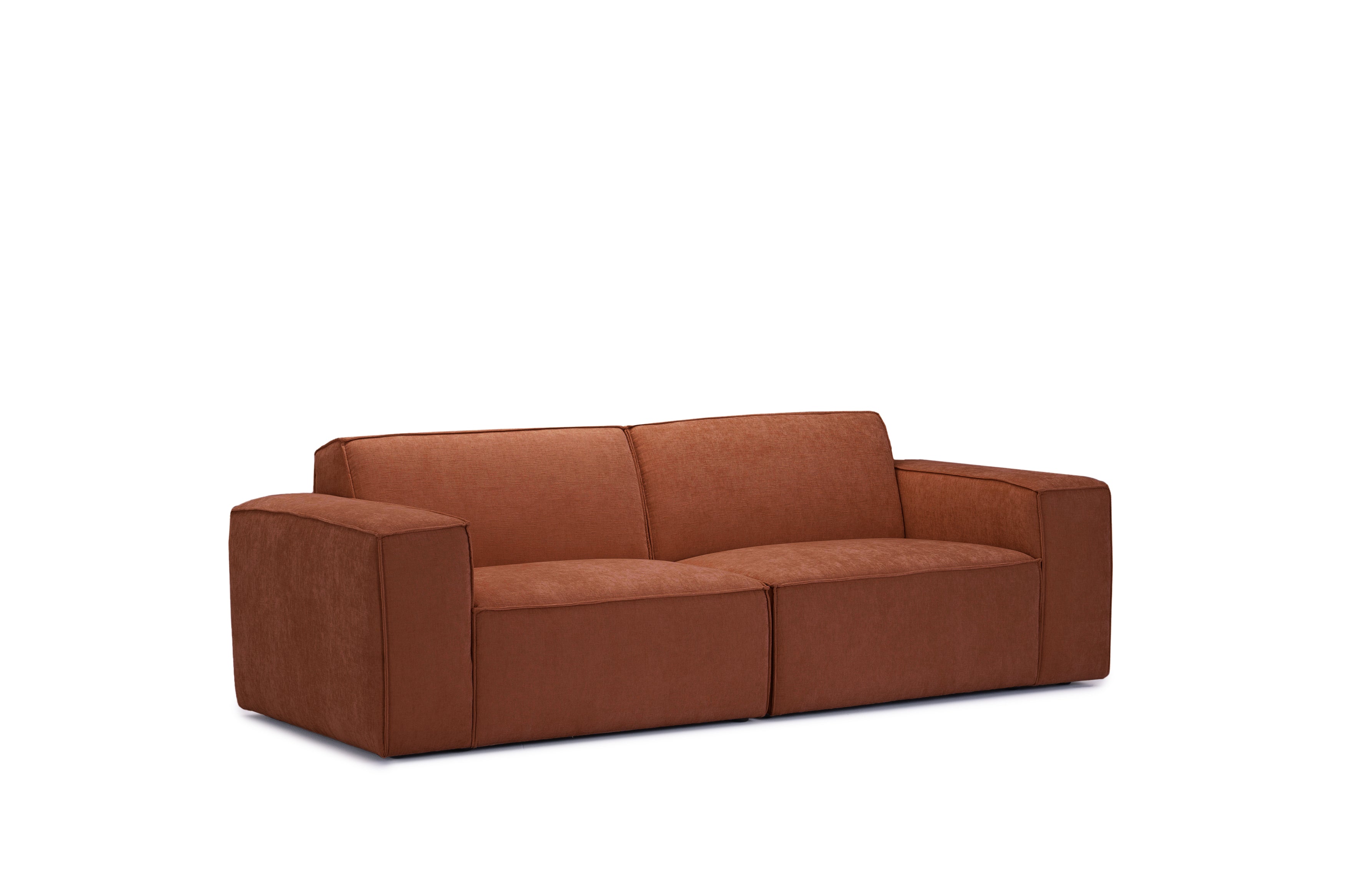 Canapé droit Gabrielle en tissu chenille terracotta Paname Avenue, vue trois-quarts sur fond blanc