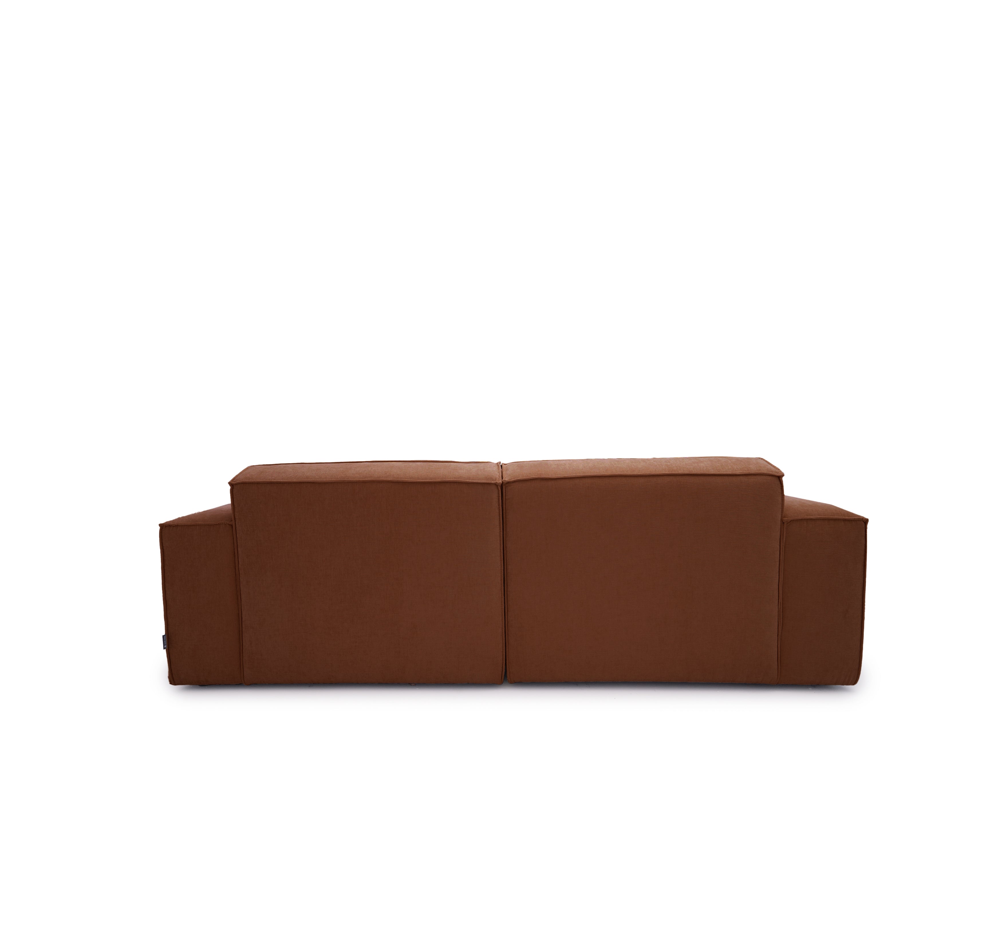 Canapé droit Gabrielle en tissu chenille terracotta Paname Avenue, vue arrière sur fond blanc