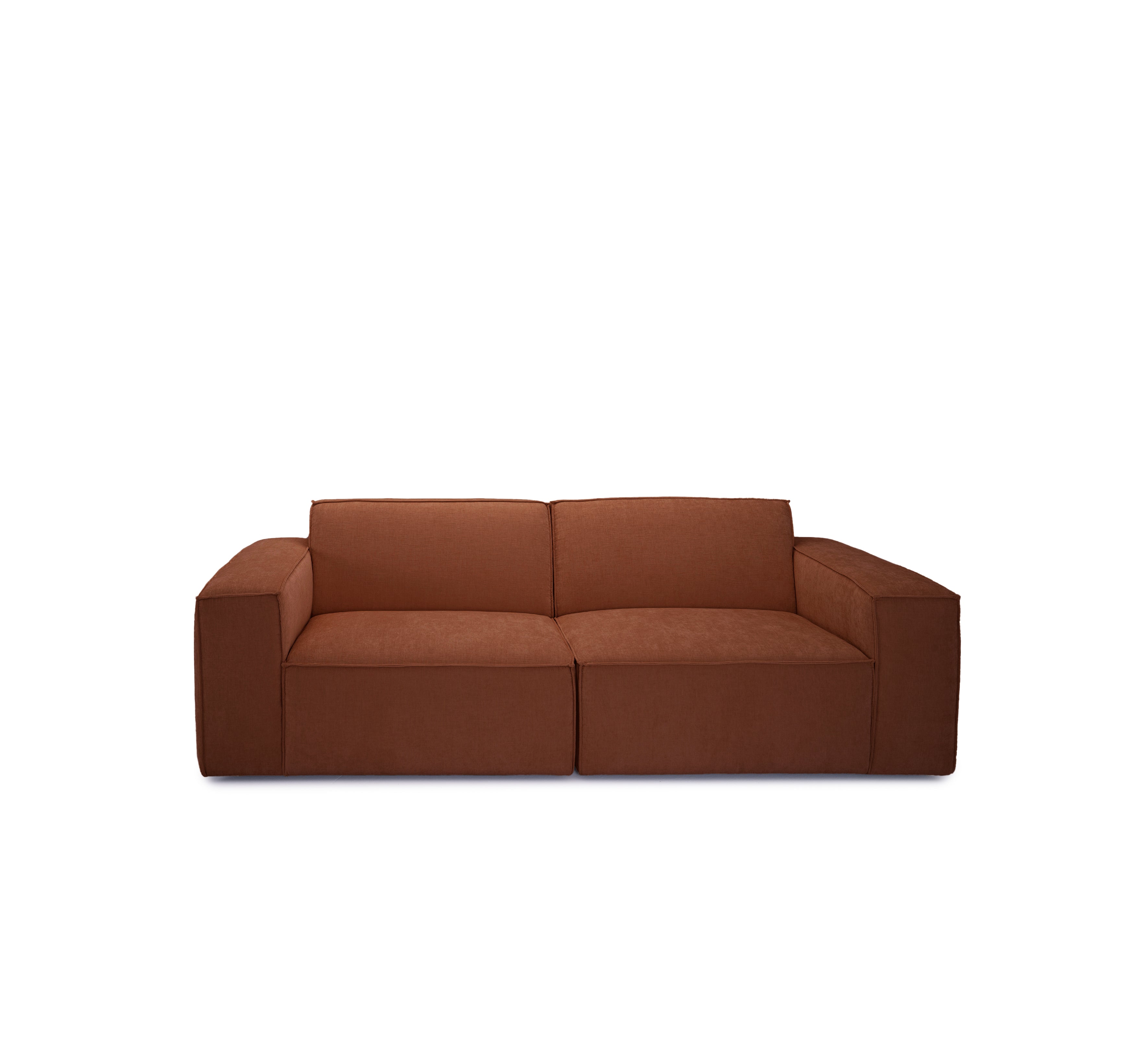 Canapé droit Gabrielle en tissu chenille terracotta Paname Avenue, vue de face sur fond blanc