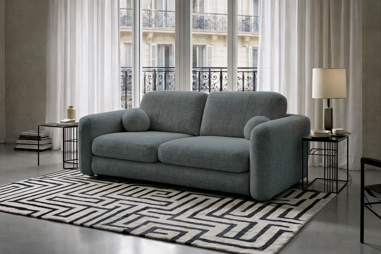 Canapé droit Martel en tissu chenille anthracite Paname Avenue, dans un décor inspire au quartier parisien