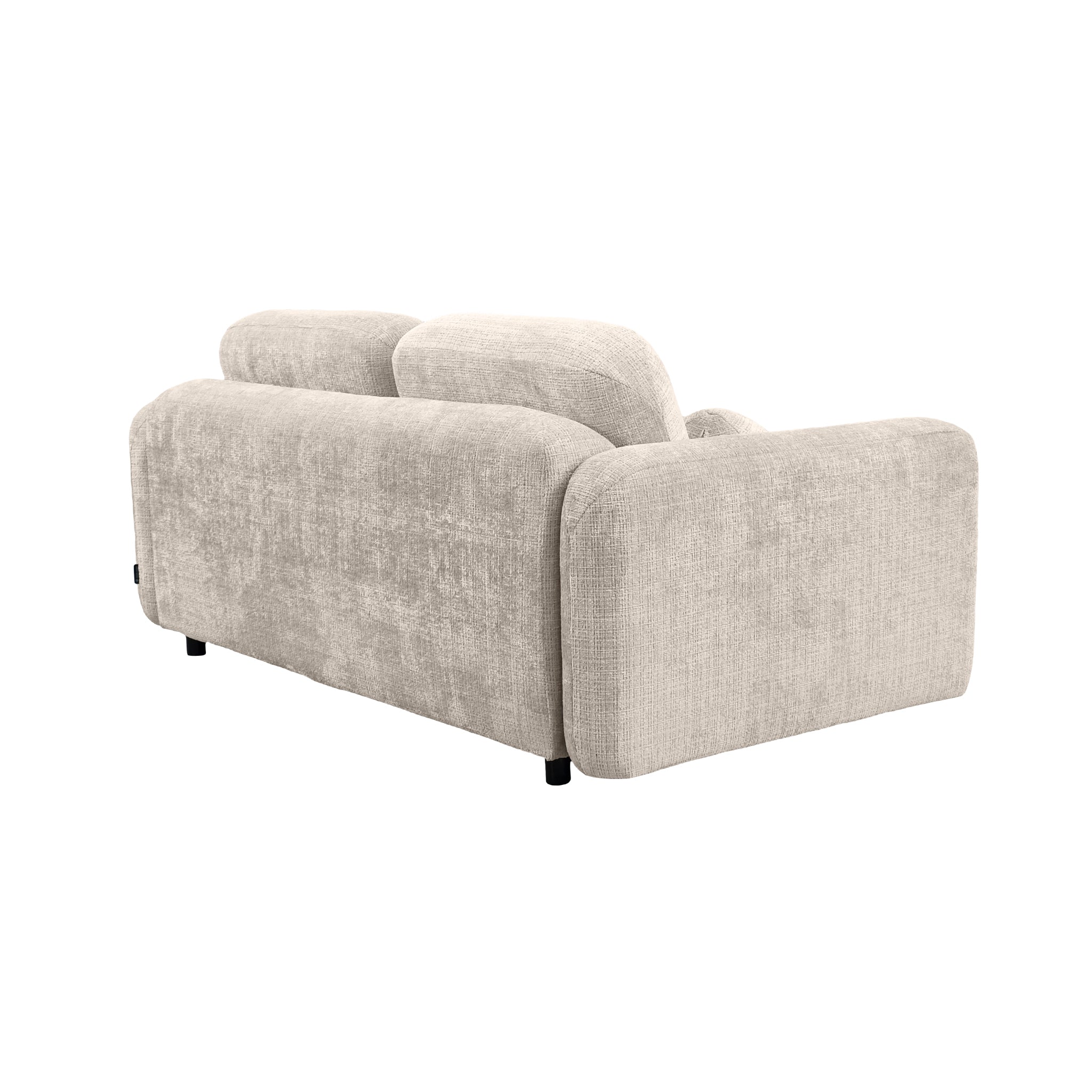 Canapé droit Martel en tissu chenille beige Paname Avenue, vue trois-quarts de dos sur fond blanc