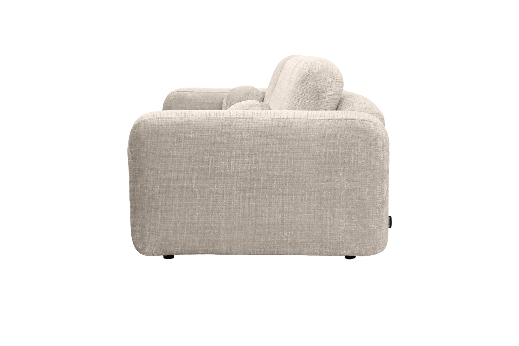 Canapé droit Martel en tissu chenille beige Paname Avenue, vue de profil sur fond blanc