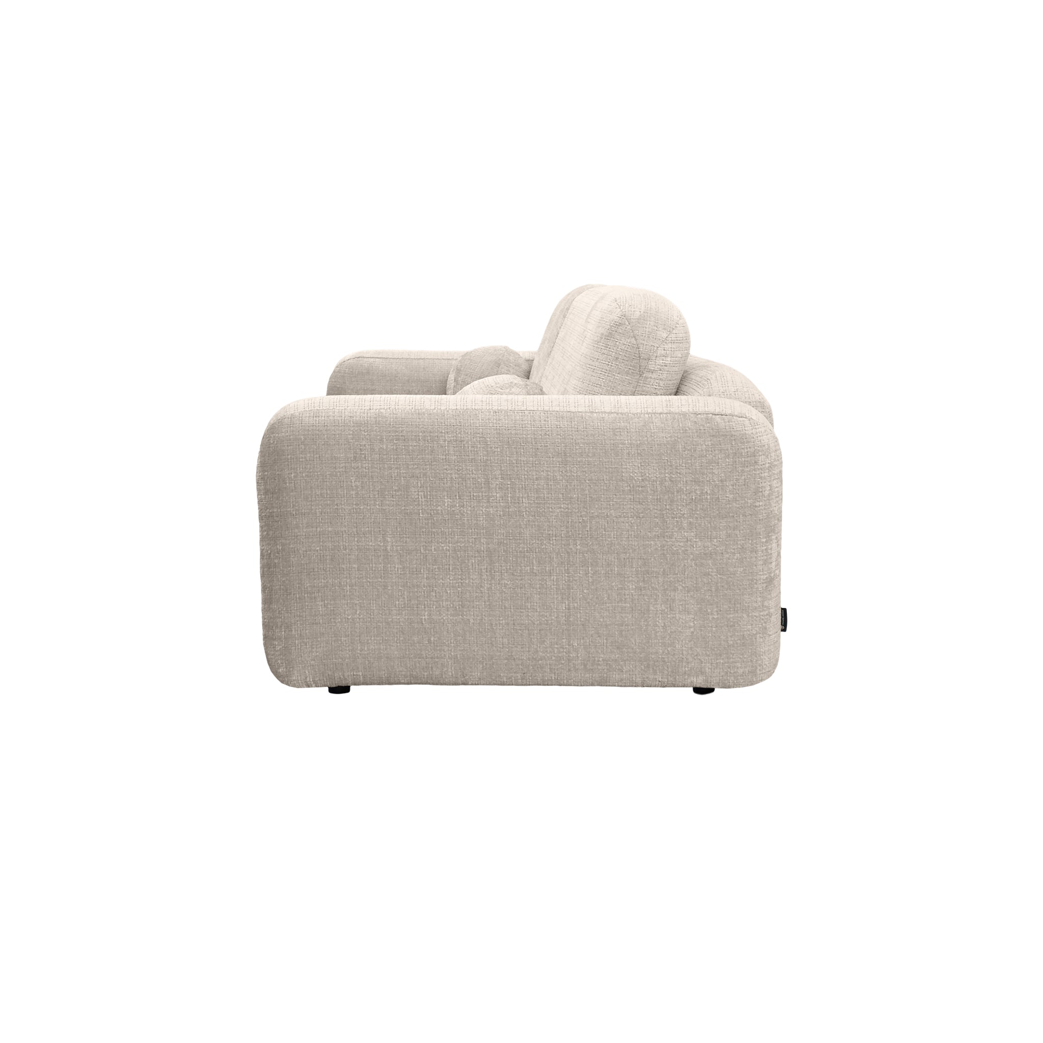 Canapé droit Martel en tissu chenille beige Paname Avenue, vue de profil sur fond blanc