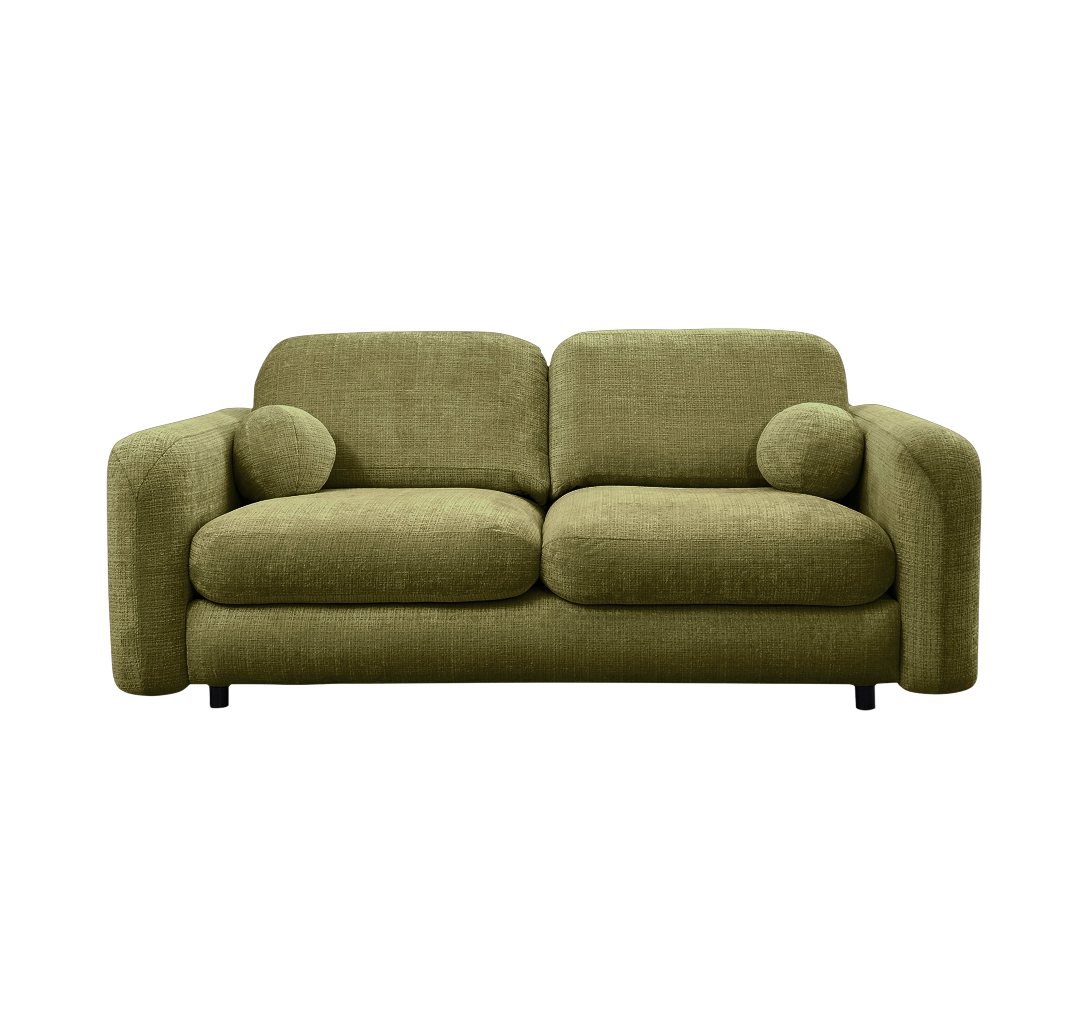 Canapé droit Martel en tissu chenille vert olive Paname Avenue, vue de face sur fond blanc