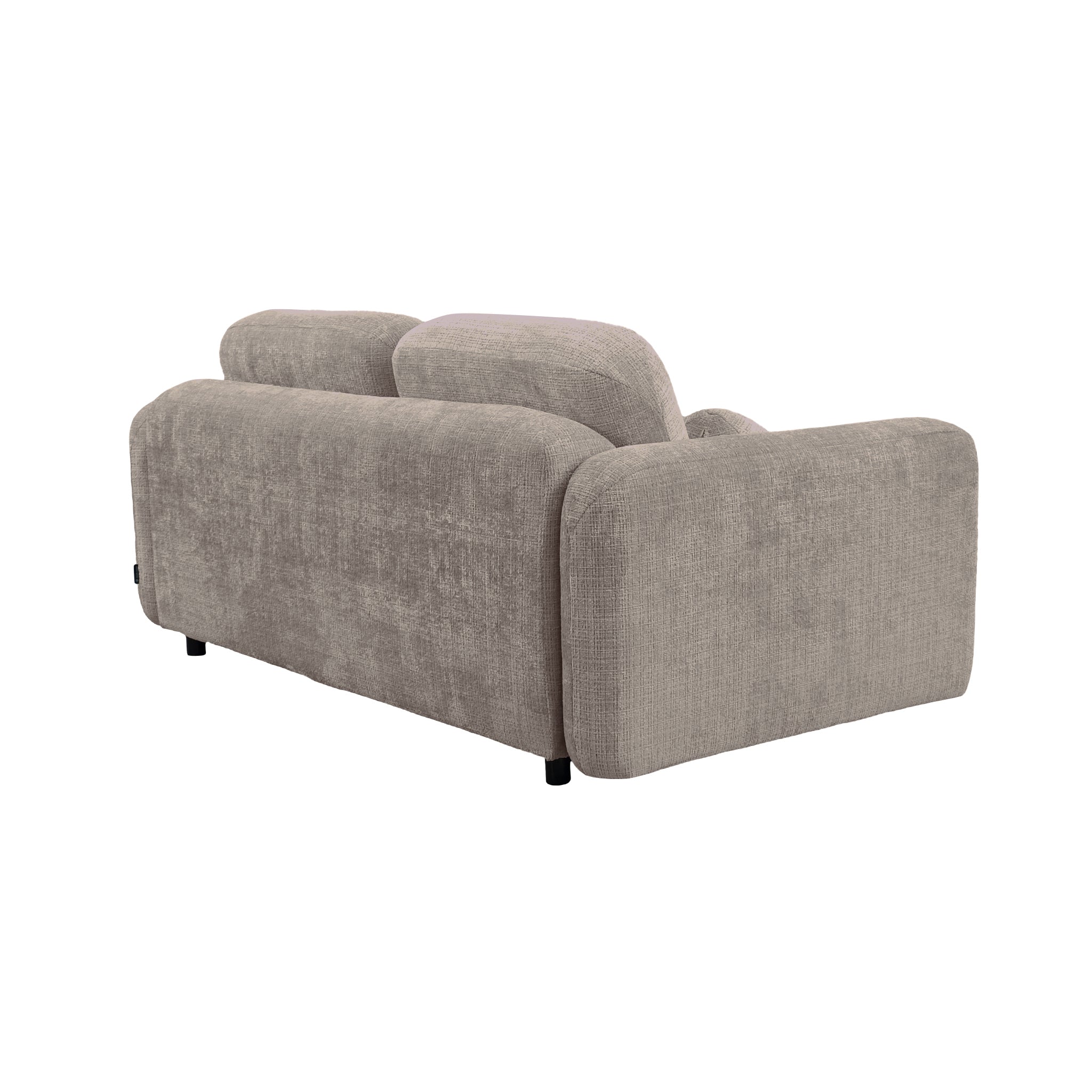 Canapé droit Martel en tissu chenille taupe Paname Avenue, vue trois-quarts de dos sur fond blanc