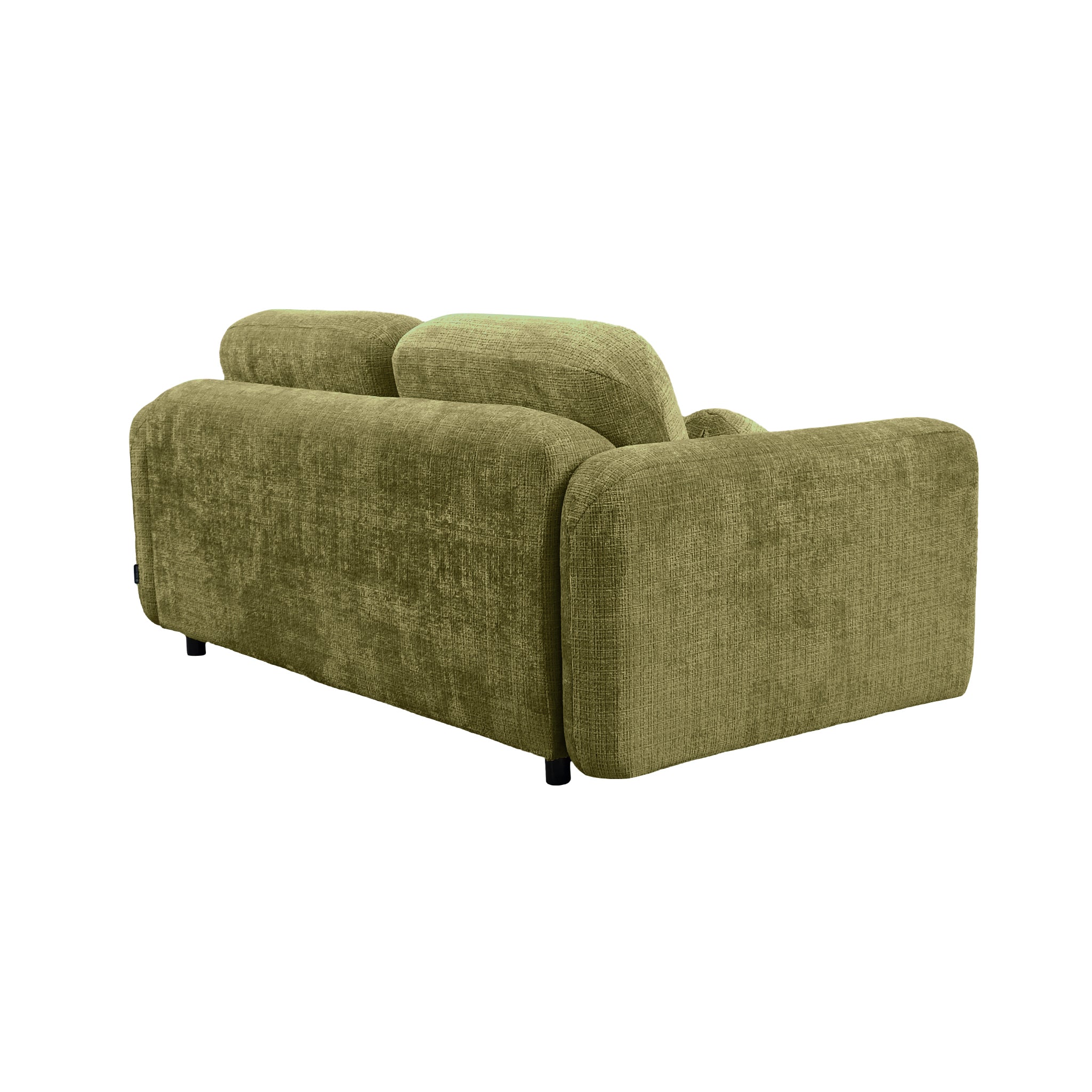 Canapé droit Martel en tissu chenille vert olive Paname Avenue, vue trois-quarts de dos sur fond blanc